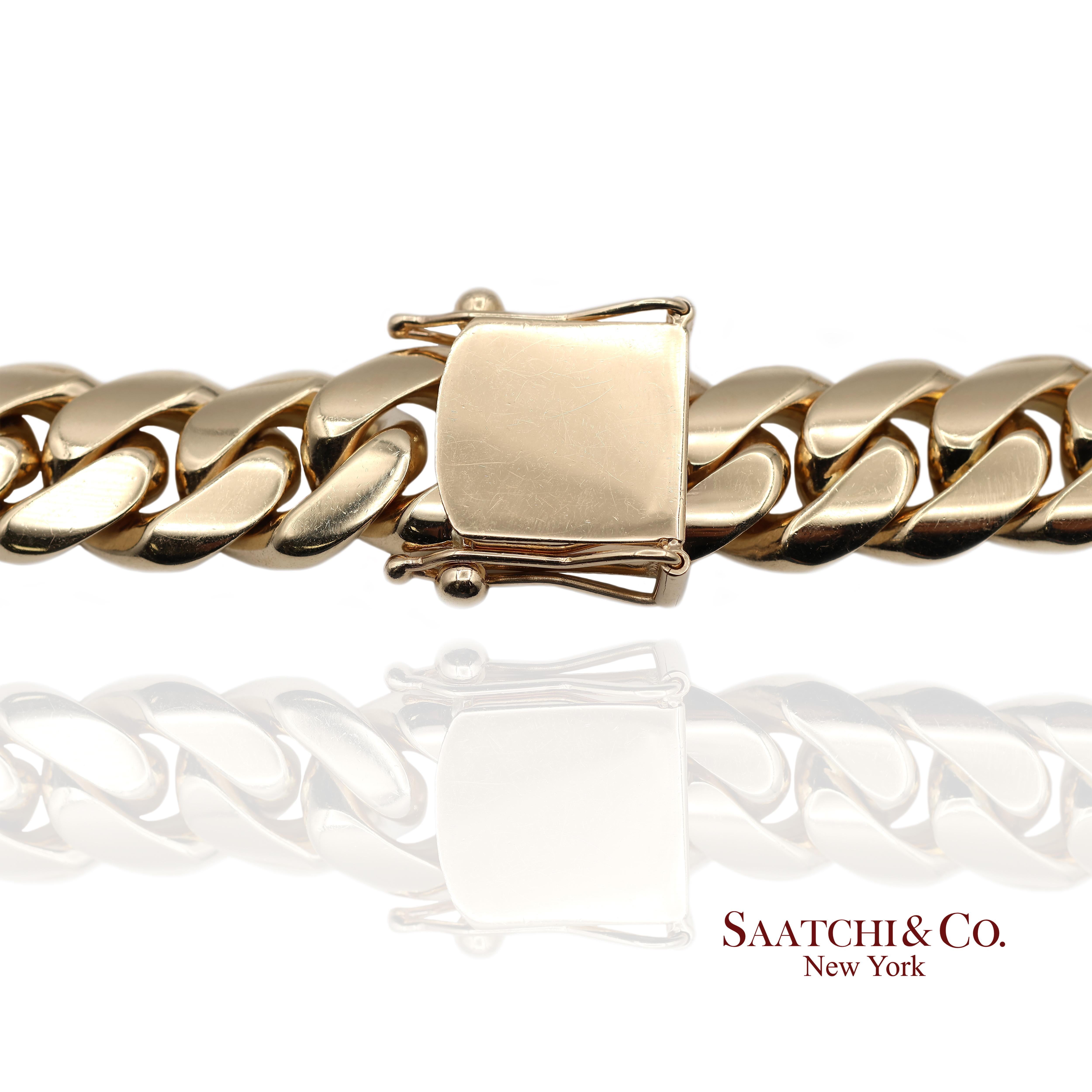 14K 585 Solid Yellow Gold Cuban Link Chain Necklace For Sale 3