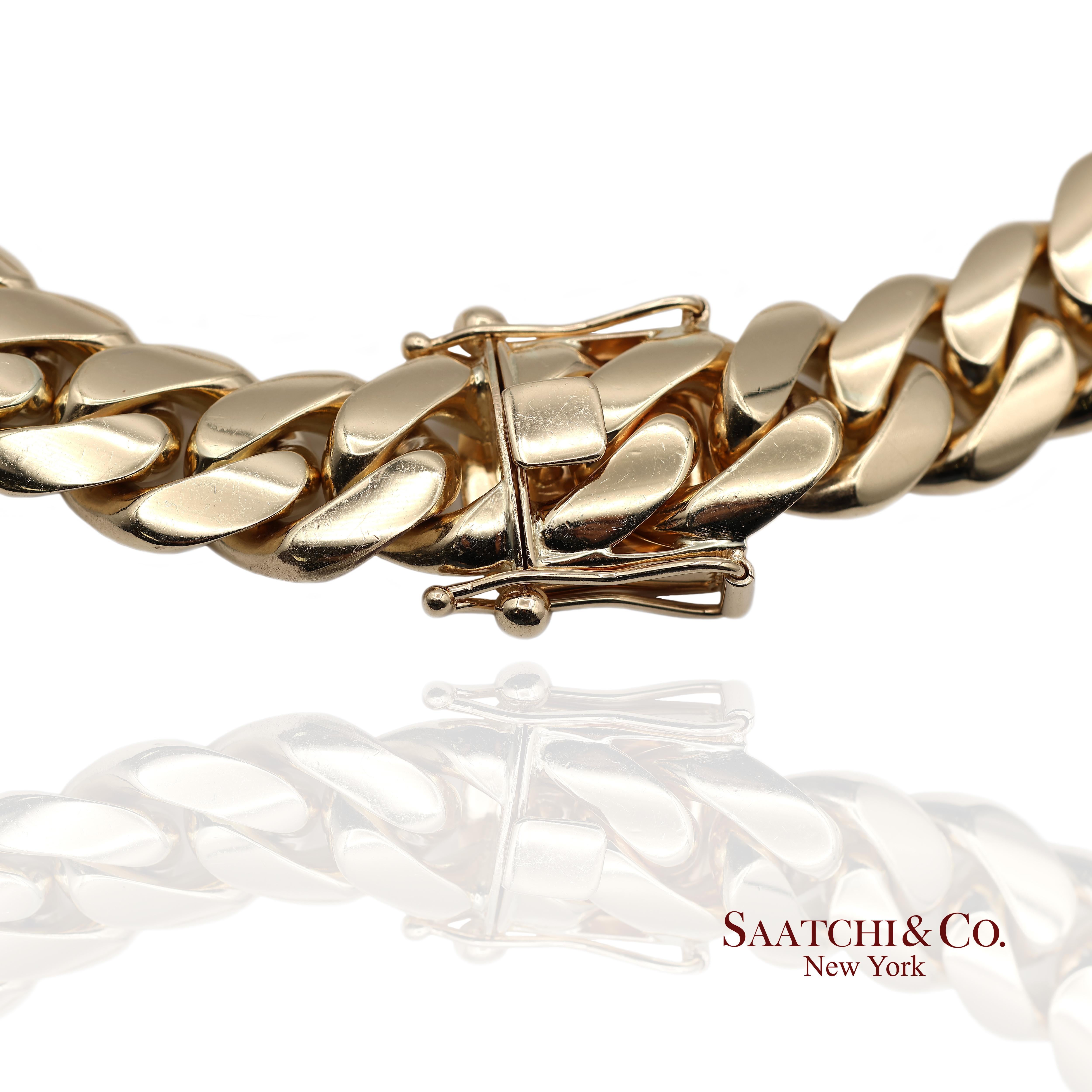 14K 585 Solid Yellow Gold Cuban Link Chain Necklace For Sale 4