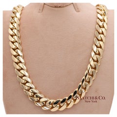 14K 585 Solid Yellow Gold Cuban Link Chain Necklace