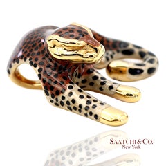 14K 585 Solid Yellow Gold Enamel Leopard Pendant Necklace