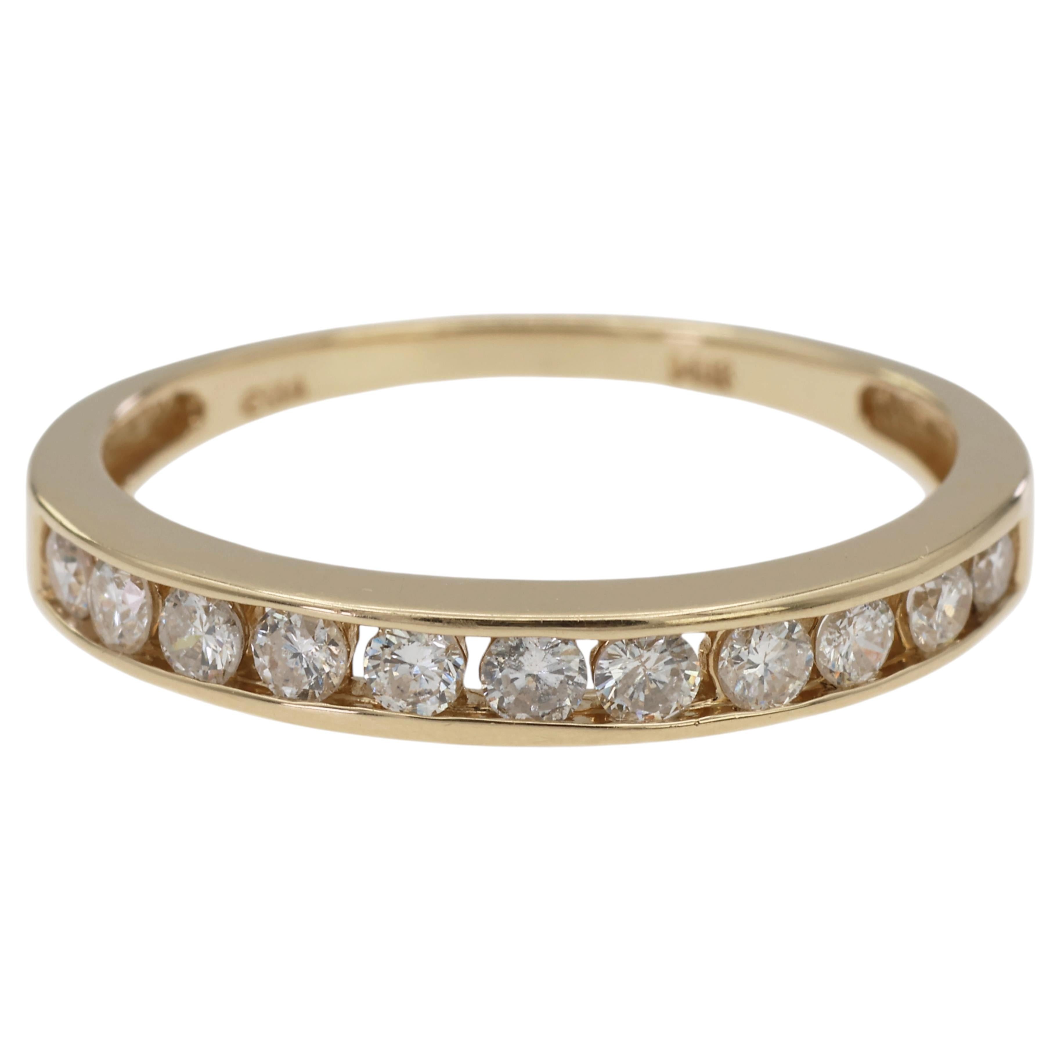 14K 585 Solid Yellow Gold Natural Diamond Band Ring