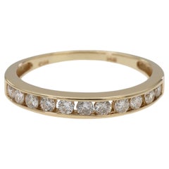 14K 585 Solid Yellow Gold Natural Diamond Band Ring