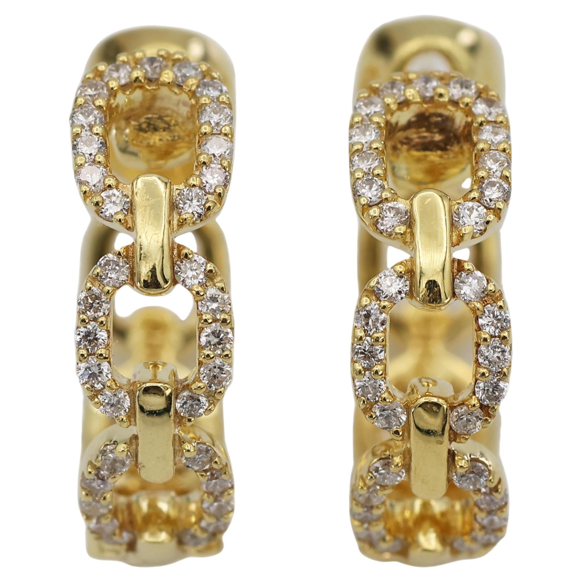 Pendientes Huggies de cadena de eslabones de oro amarillo macizo de 14 quilates y 585 diamantes naturales