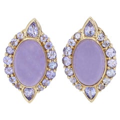 14K 585 Solid Yellow Gold Natural Purple Stone Omega Back Earrings