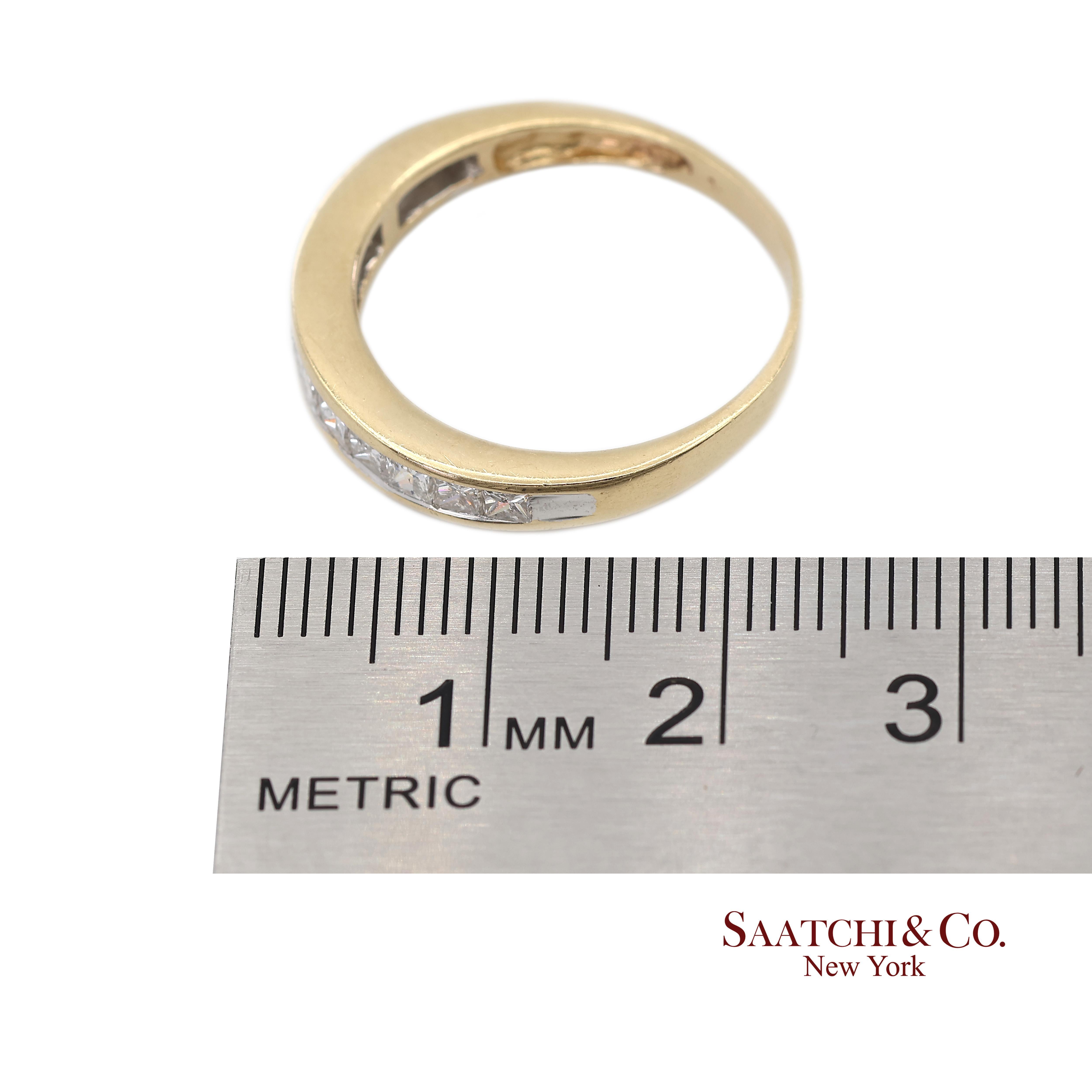 Bague en or jaune massif 14K 585 diamants naturels taille princesse en vente 5