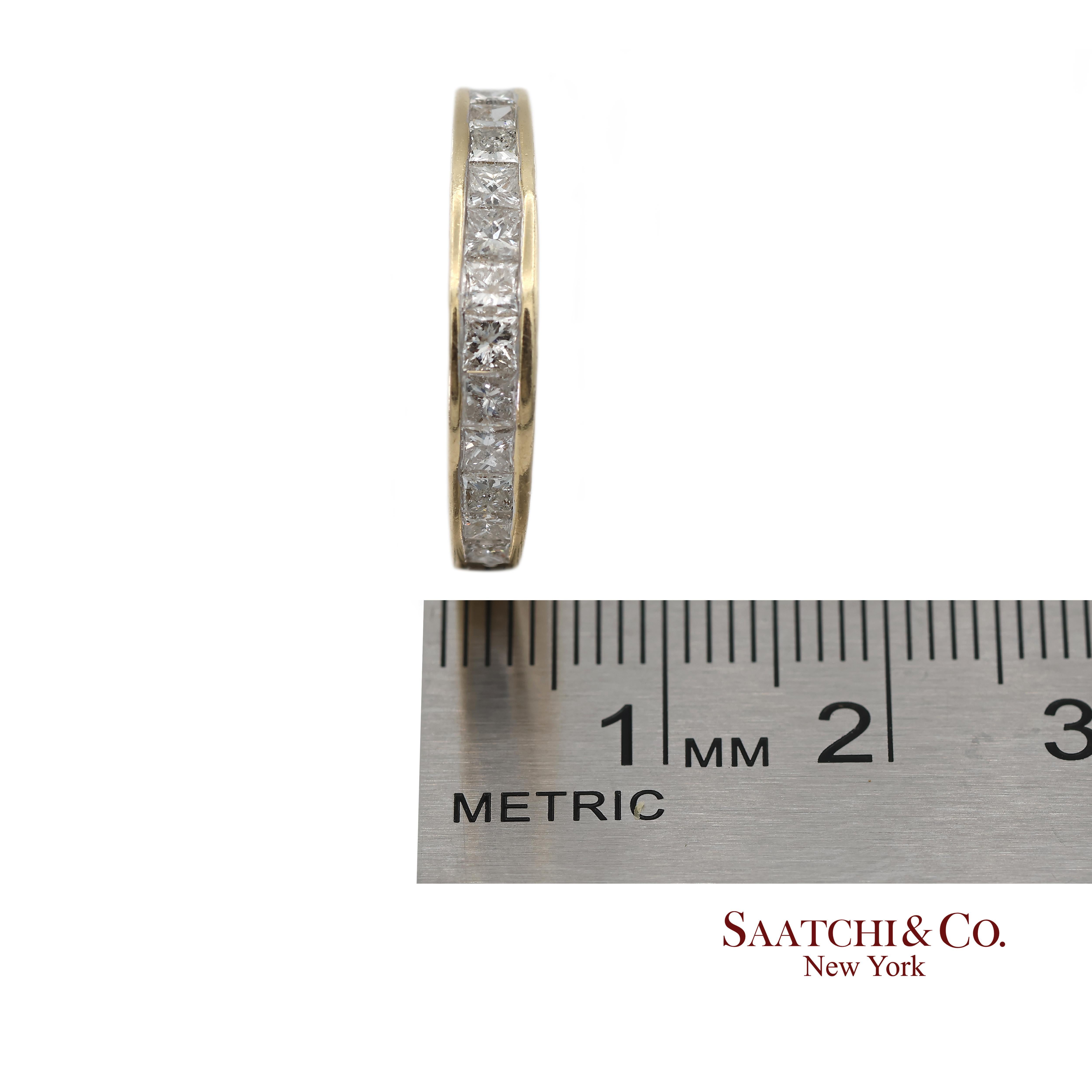 Bague en or jaune massif 14K 585 diamants naturels taille princesse en vente 6