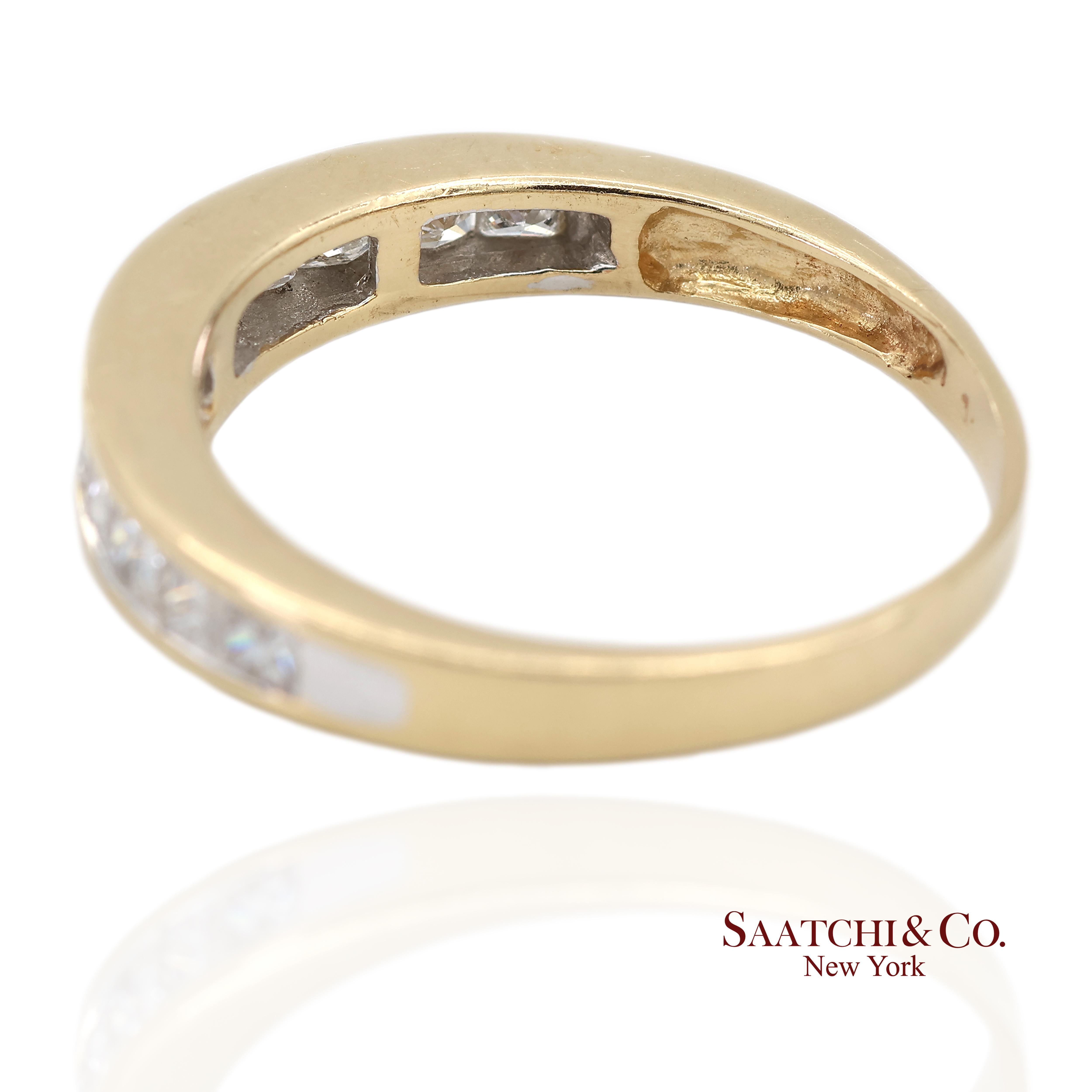Contemporain Bague en or jaune massif 14K 585 diamants naturels taille princesse en vente