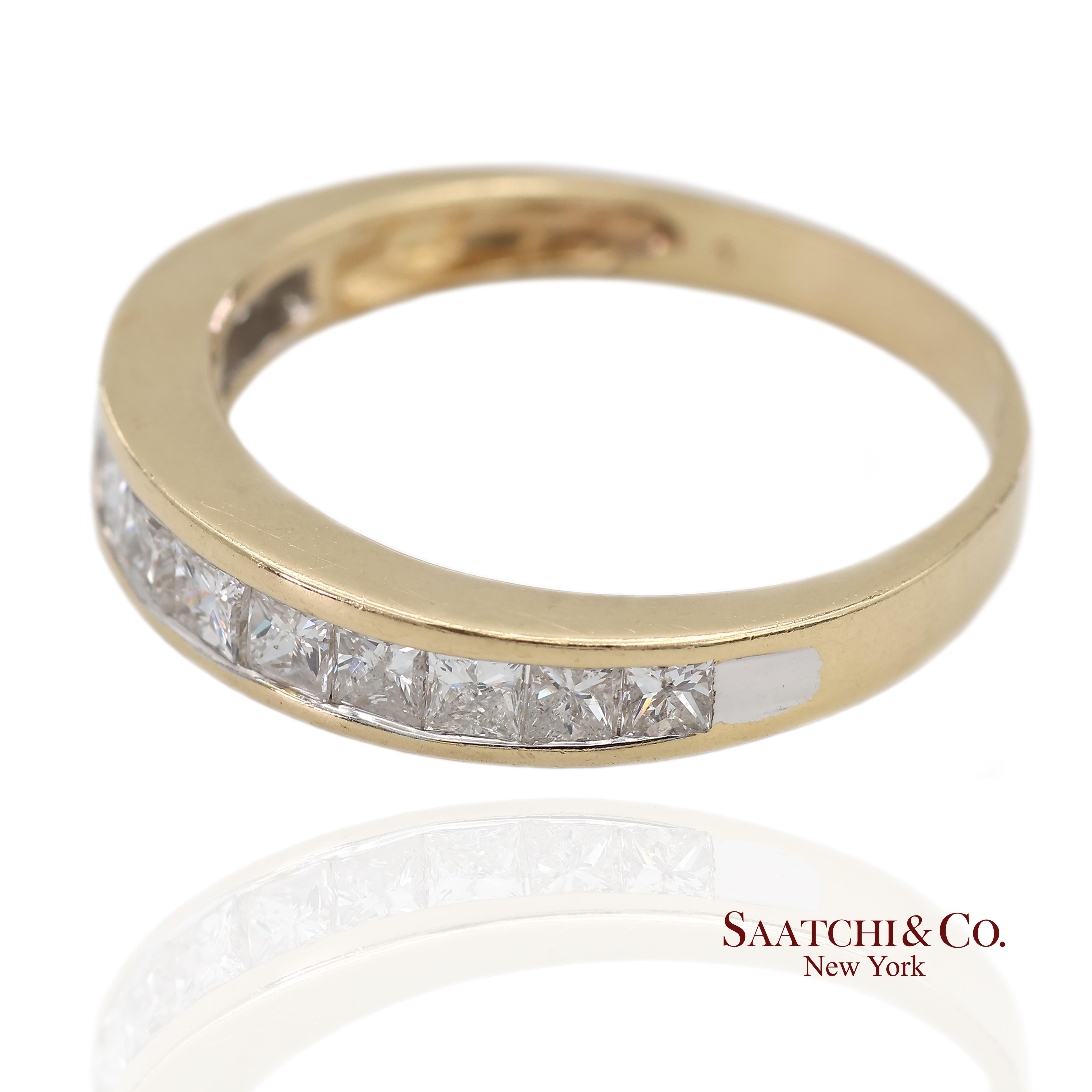 Taille princesse Bague en or jaune massif 14K 585 diamants naturels taille princesse en vente