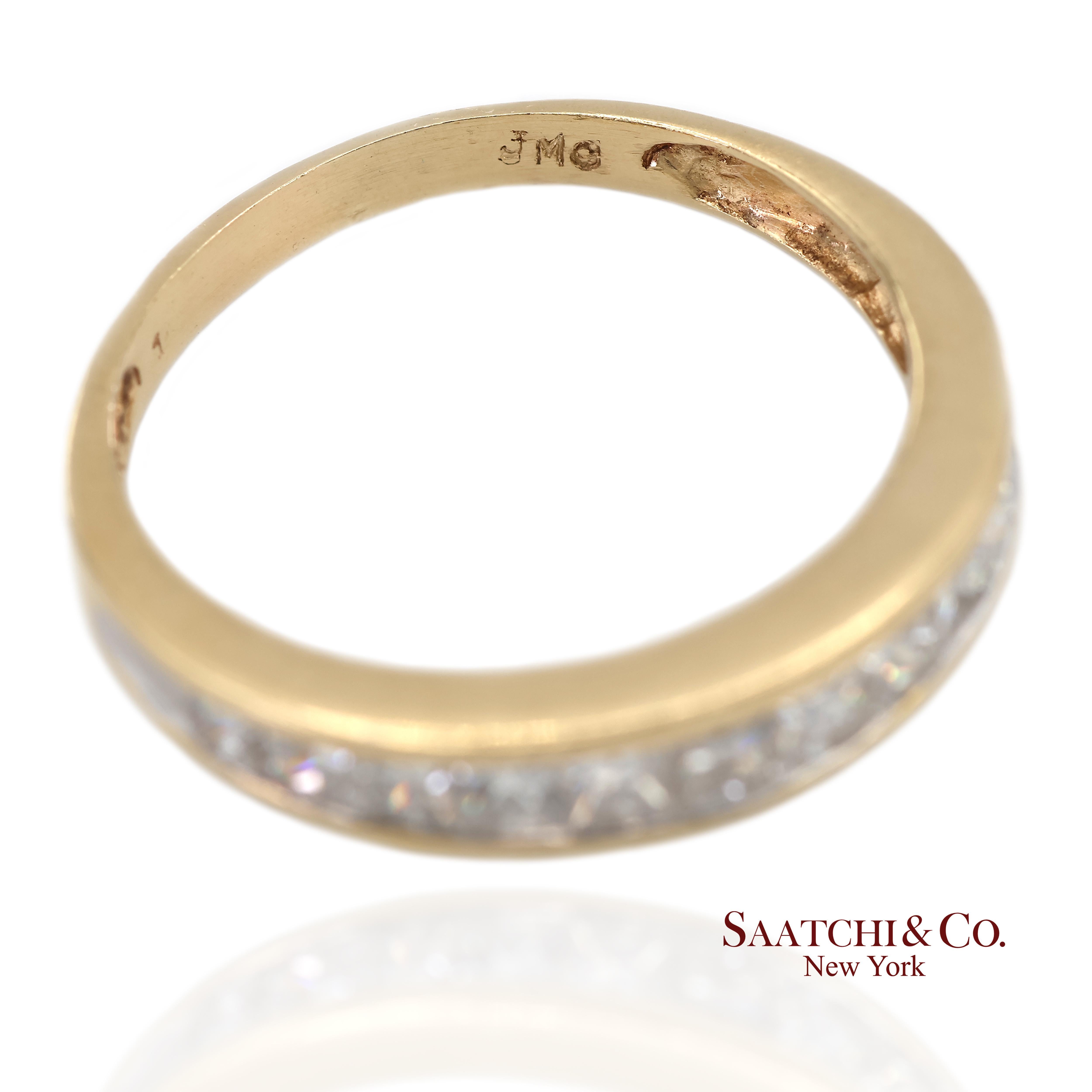 Bague en or jaune massif 14K 585 diamants naturels taille princesse Unisexe en vente