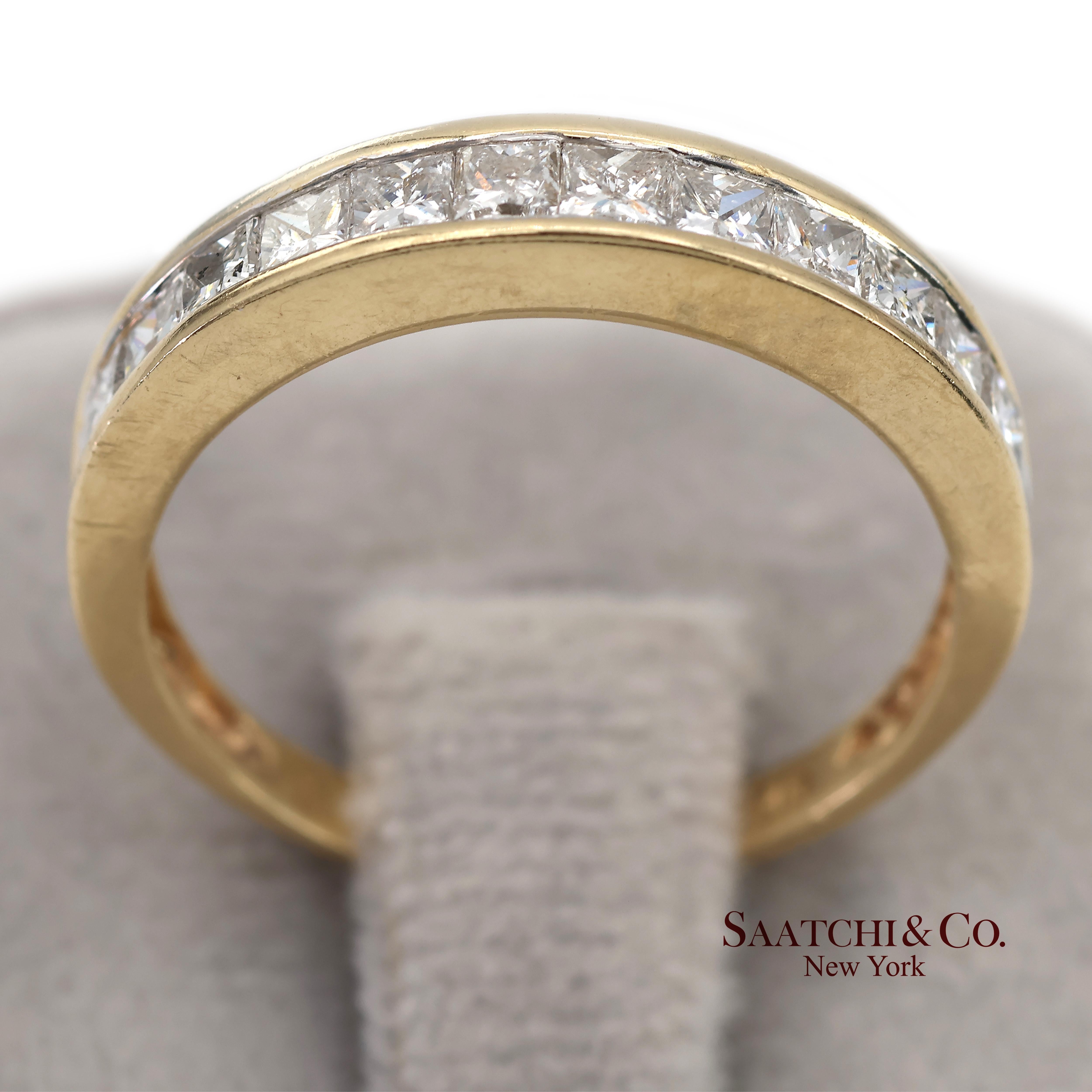 Bague en or jaune massif 14K 585 diamants naturels taille princesse en vente 3