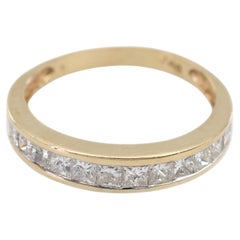 14K 585 Solid Yellow Gold Princess Cut Natural Diamond Band Ring