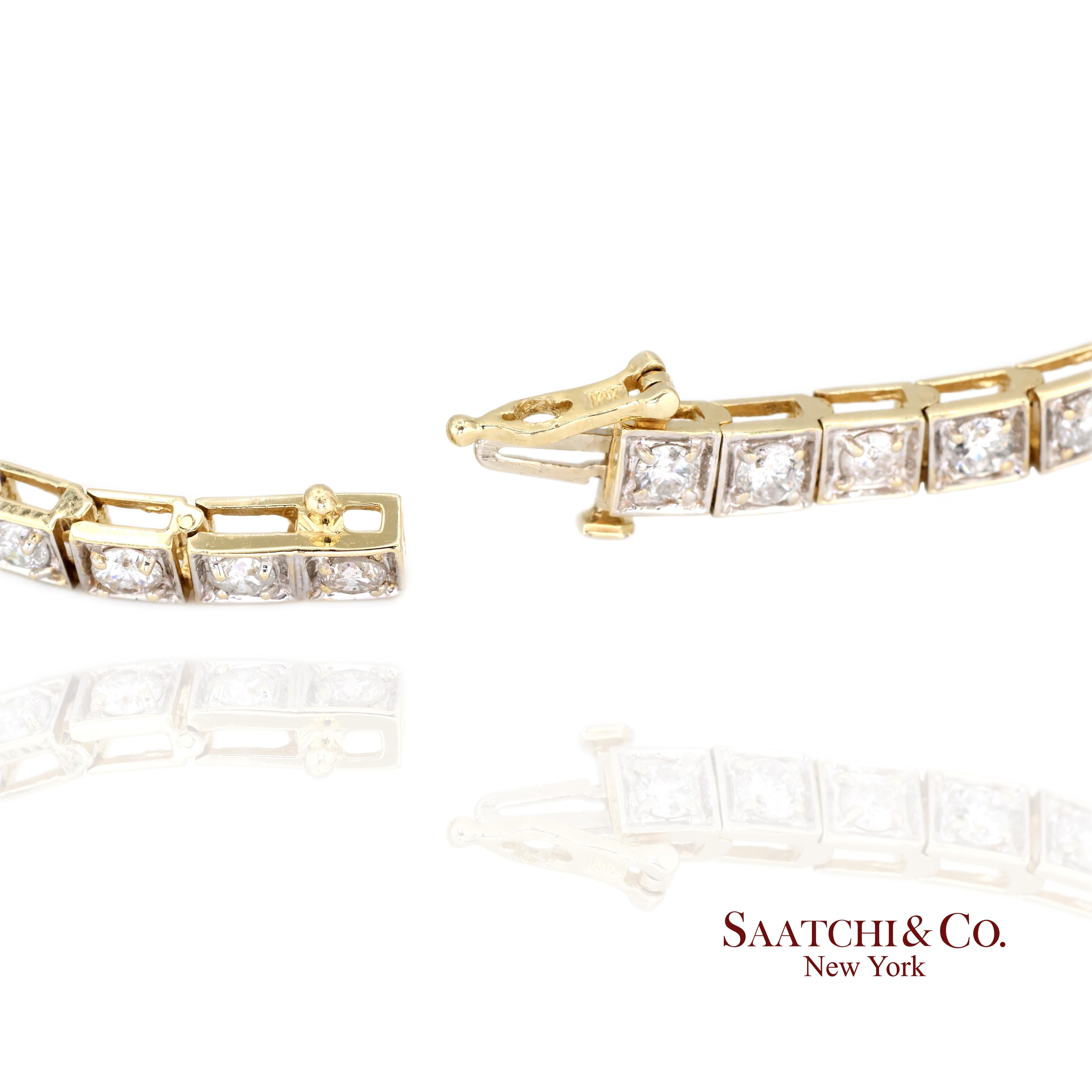 Taglio rotondo Bracciale da tennis in oro giallo bianco e diamanti naturali 14k 585 bicolore da 7 pollici in vendita