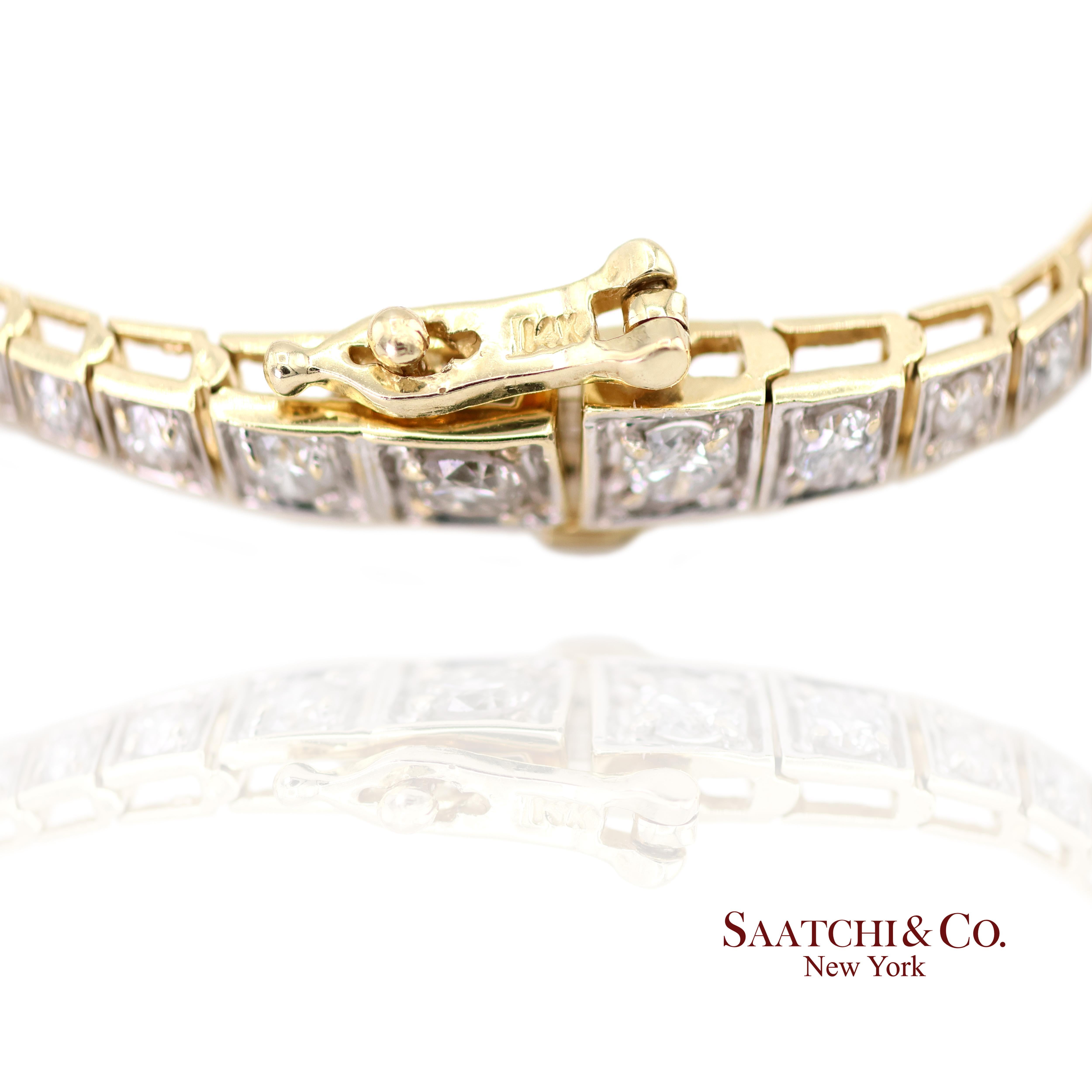 da uomo o donna Bracciale da tennis in oro giallo bianco e diamanti naturali 14k 585 bicolore da 7 pollici in vendita