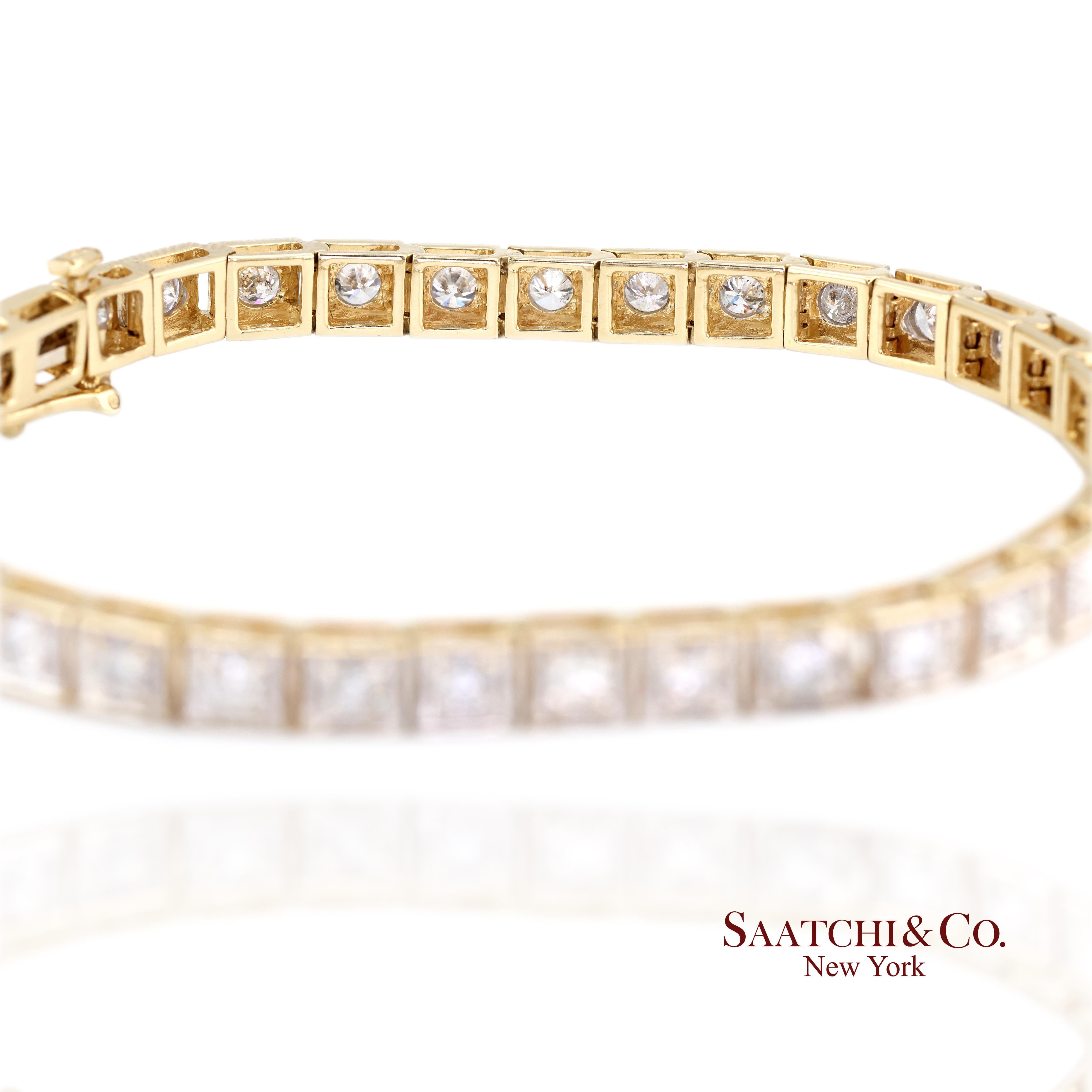 Bracciale da tennis in oro giallo bianco e diamanti naturali 14k 585 bicolore da 7 pollici in vendita 1