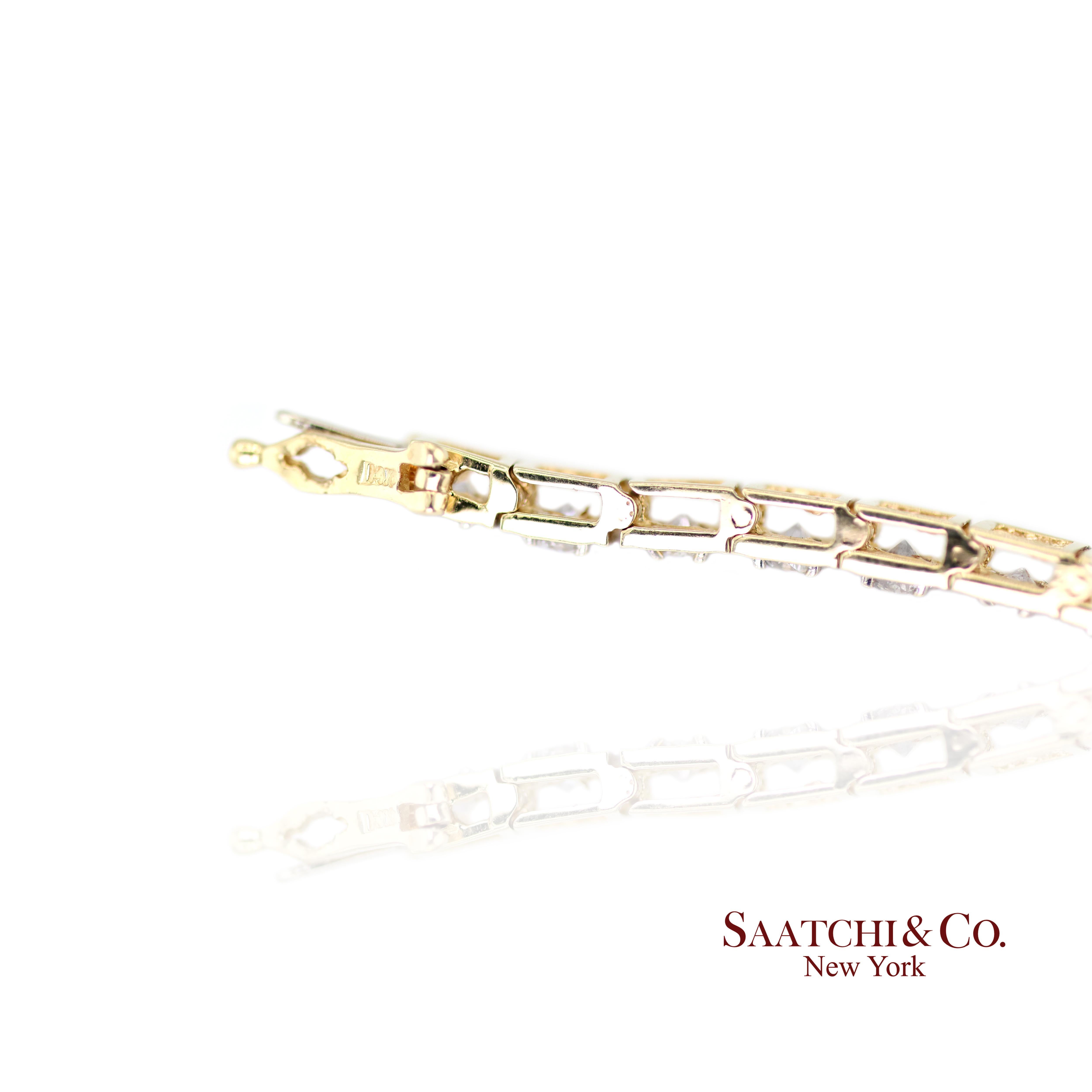 Bracciale da tennis in oro giallo bianco e diamanti naturali 14k 585 bicolore da 7 pollici in vendita 2