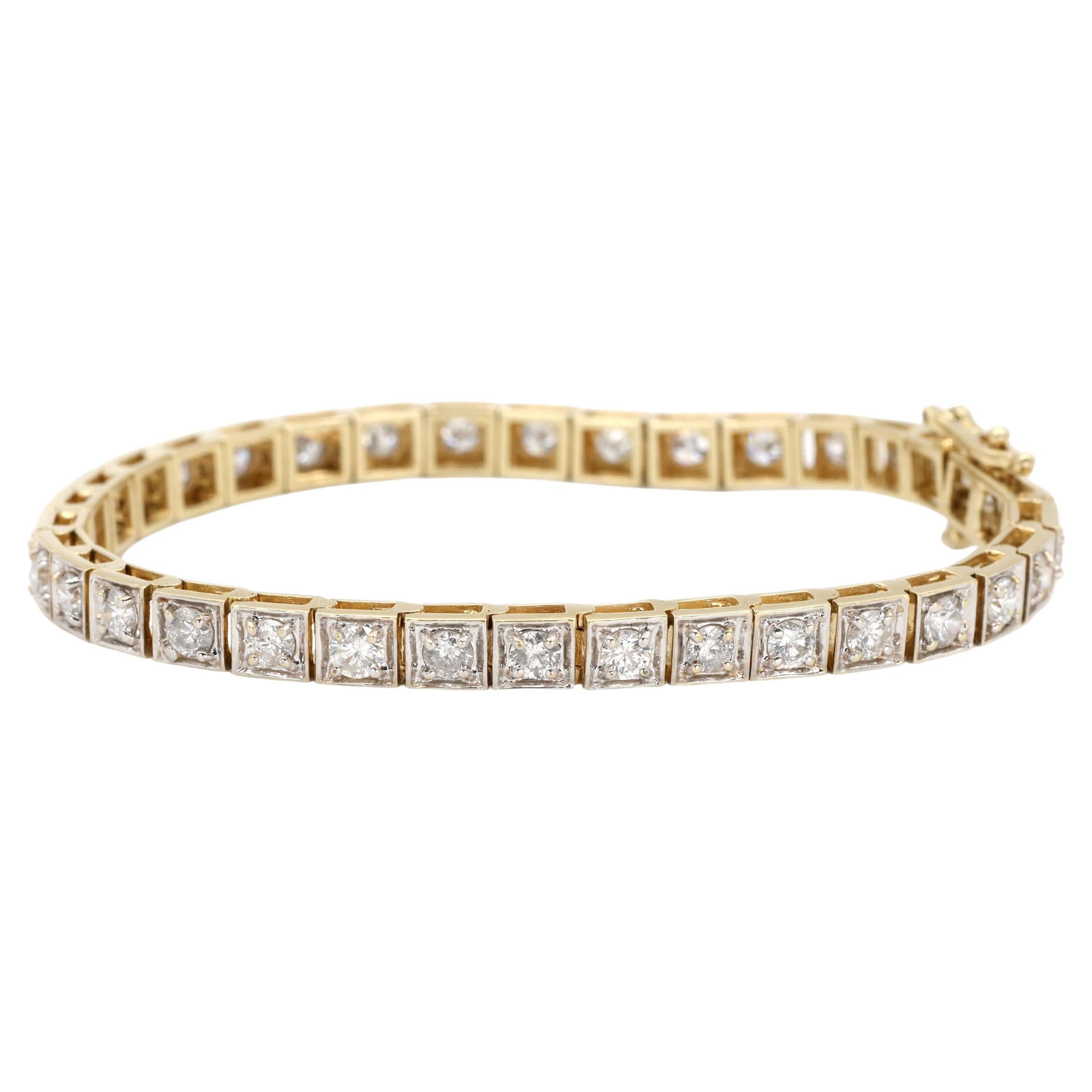 Bracciale da tennis in oro giallo bianco e diamanti naturali 14k 585 bicolore da 7 pollici in vendita