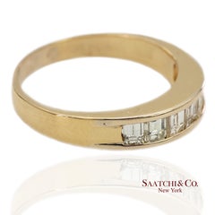 14K 585 Vintage Solid Yellow Gold Natural Baguette Diamond Band Ring