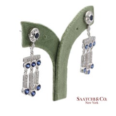 14K 585 Vintage White Gold Natural Diamond and Sapphire Earrings