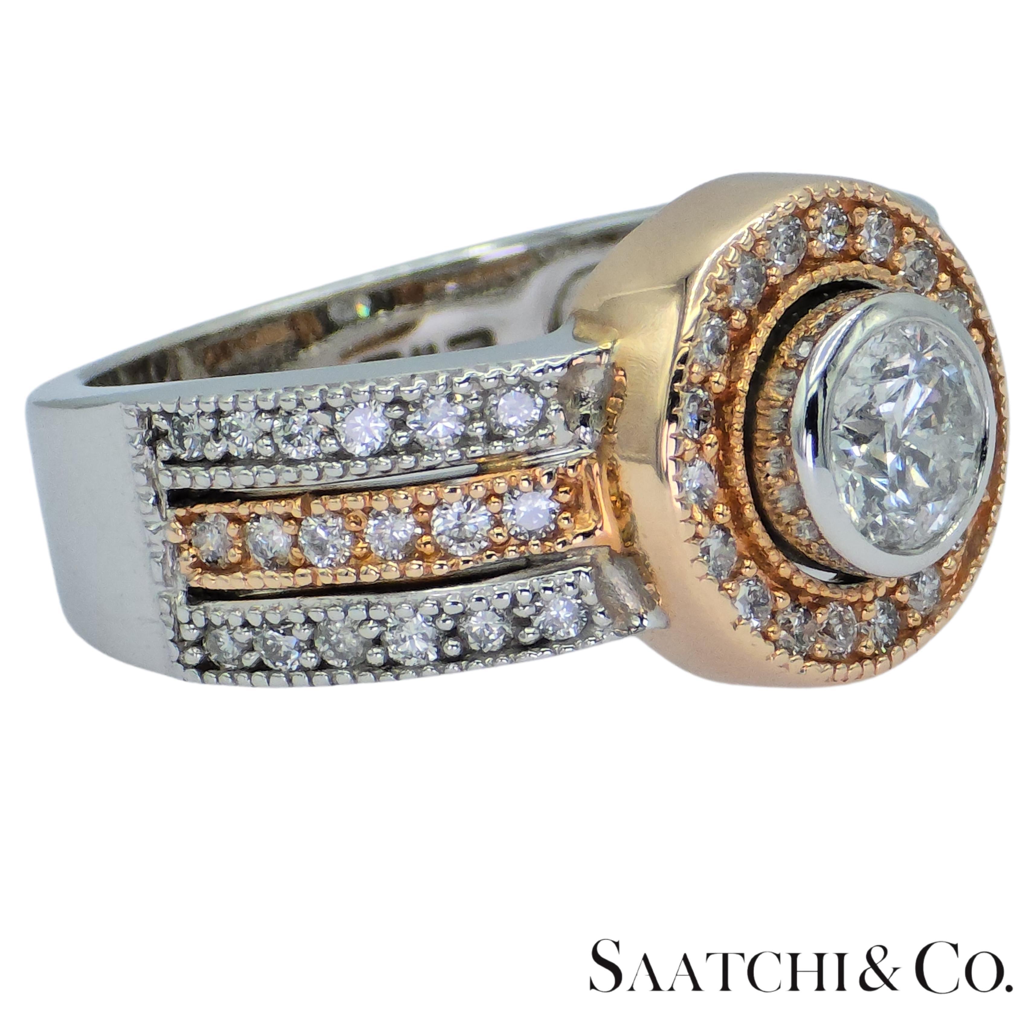 Contemporain Bague en or blanc et rose 14K 585 diamants naturels en vente