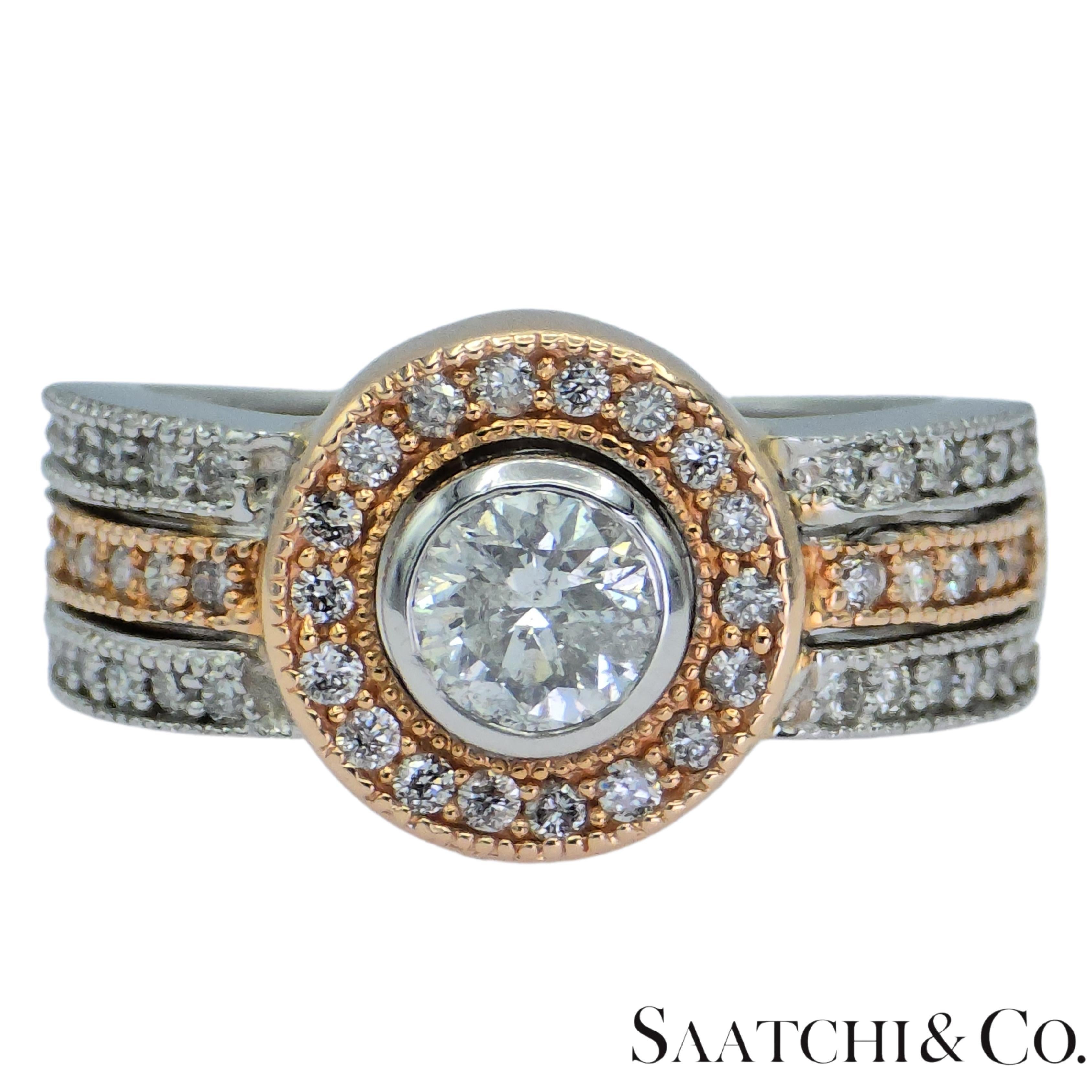 Bague en or blanc et rose 14K 585 diamants naturels Unisexe en vente