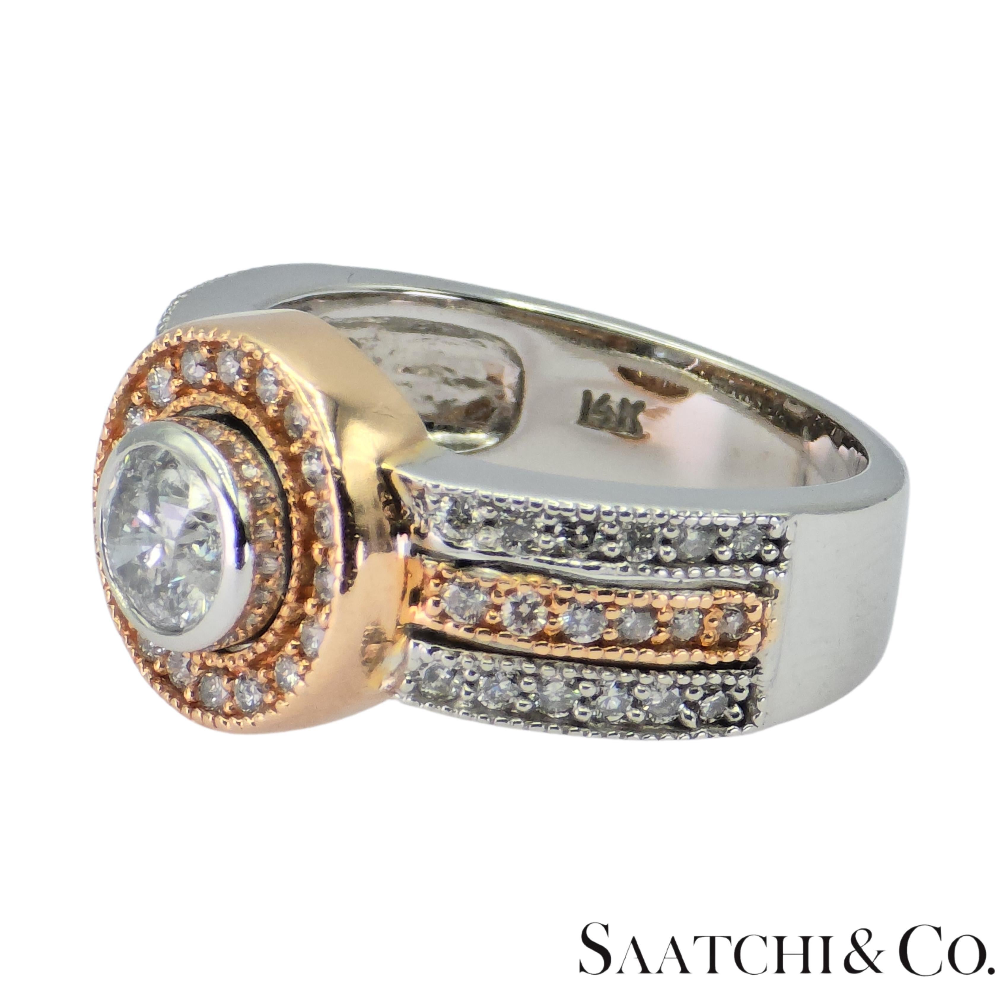 Bague en or blanc et rose 14K 585 diamants naturels en vente 3