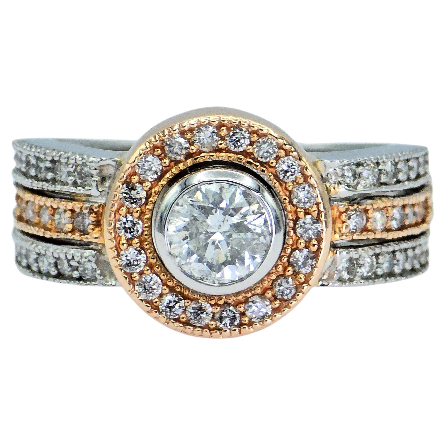 Bague en or blanc et rose 14K 585 diamants naturels en vente