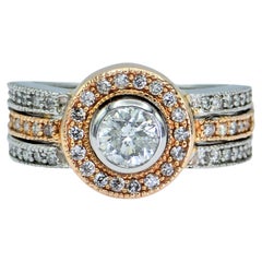 Anello con diamante naturale in oro bianco e rosa 14K 585