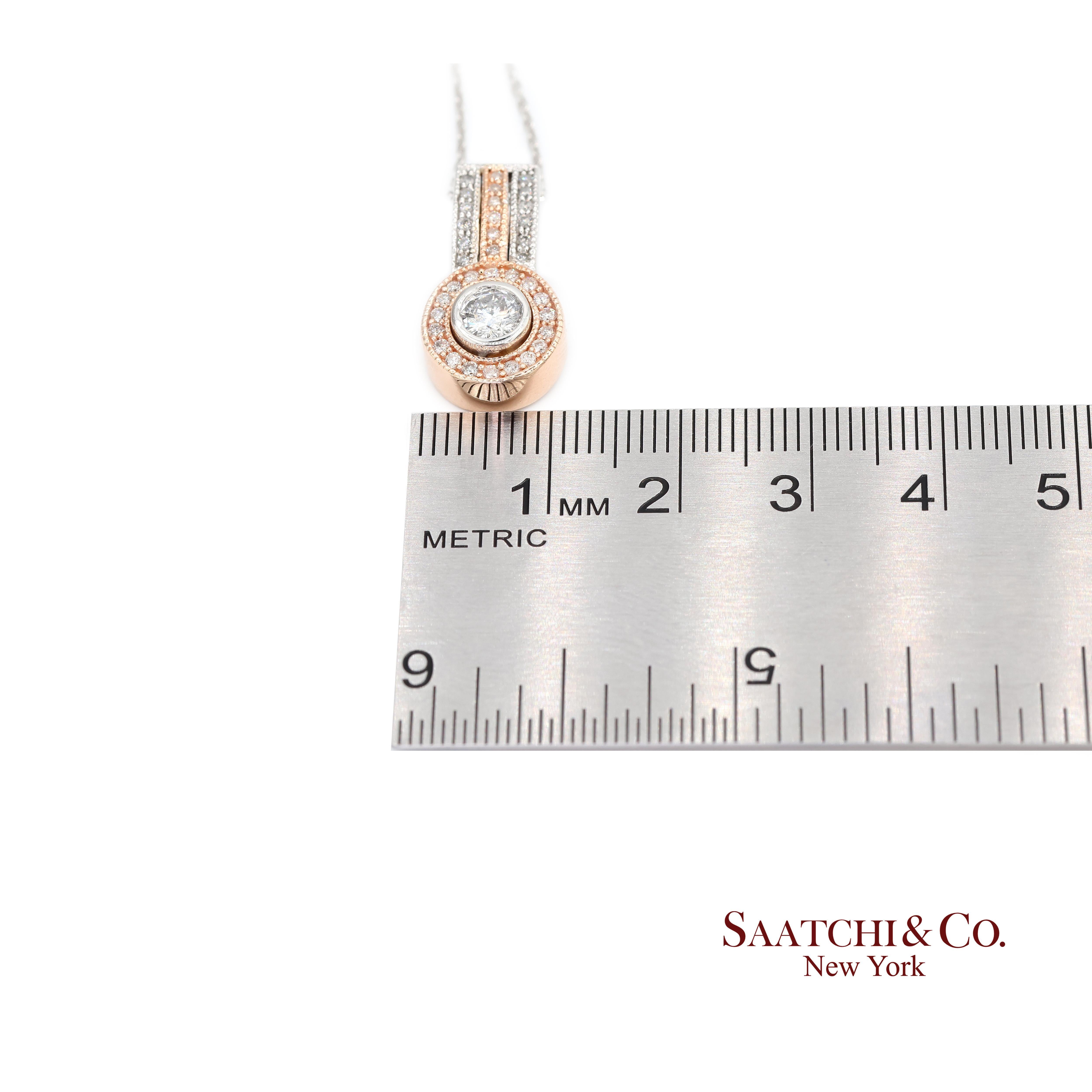 14K 585 Weiß- und Roségold Anhänger mit natürlichen weißen Diamanten im Angebot 4