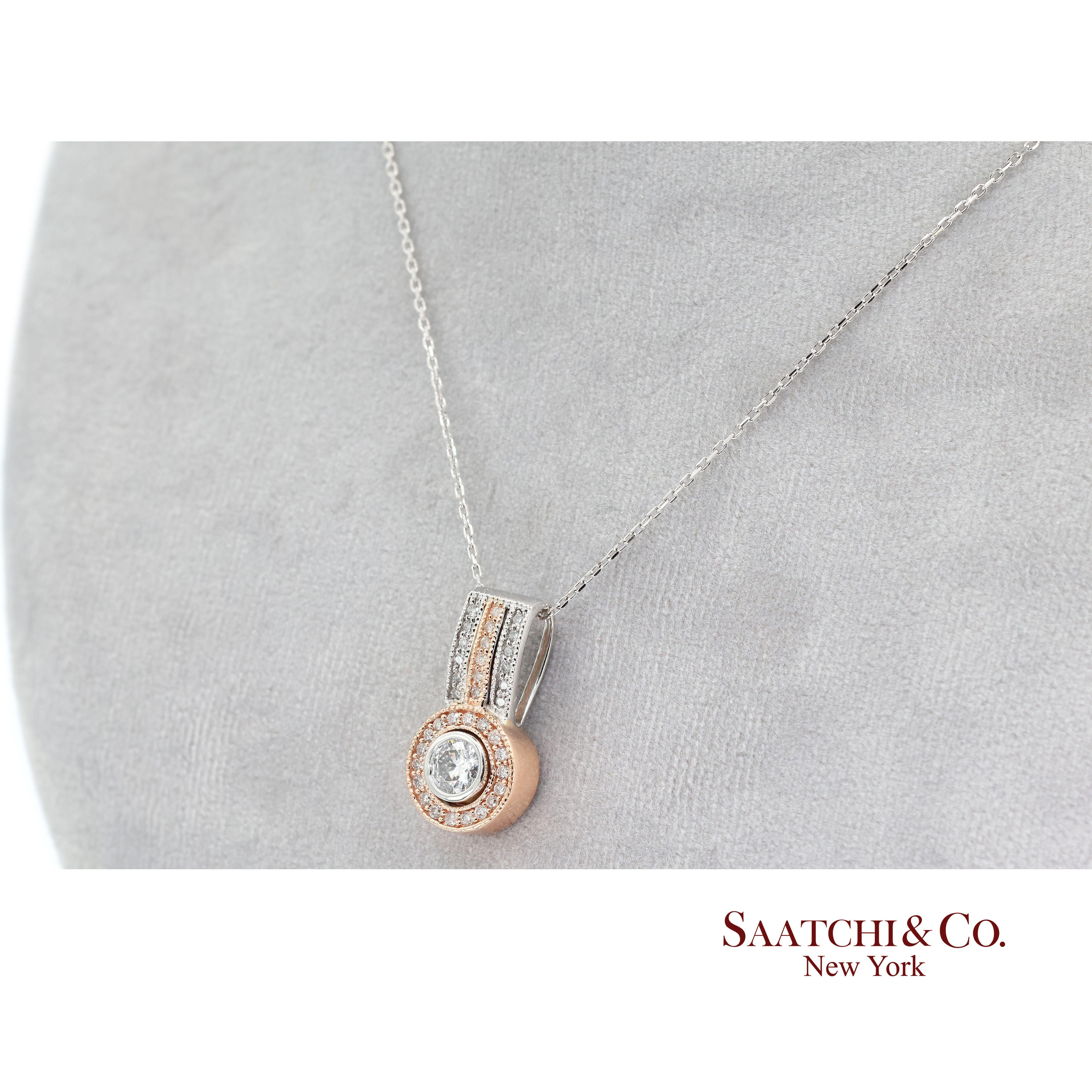 14K 585 Weiß- und Roségold Anhänger mit natürlichen weißen Diamanten (Zeitgenössisch) im Angebot
