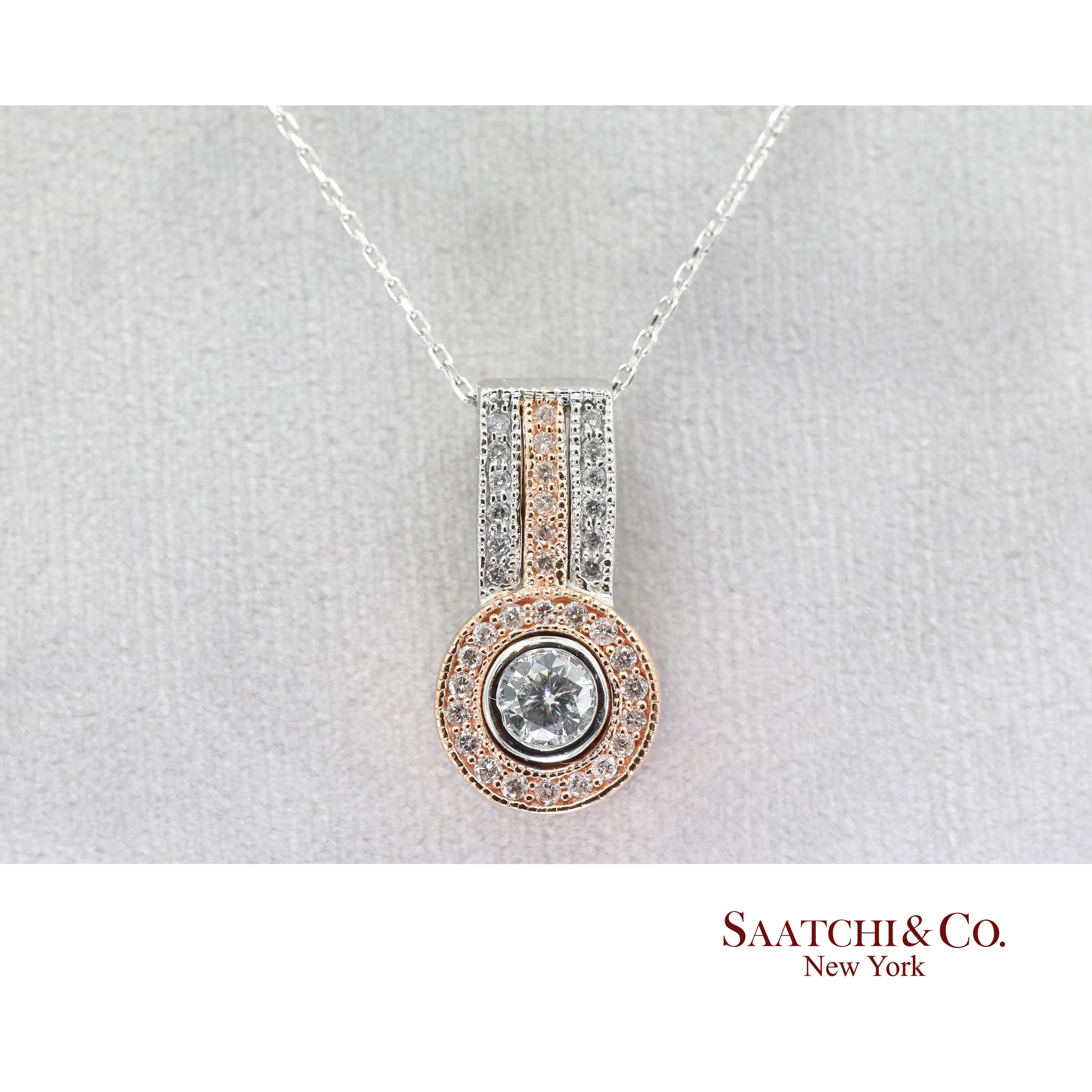 14K 585 Weiß- und Roségold Anhänger mit natürlichen weißen Diamanten (Brillantschliff) im Angebot