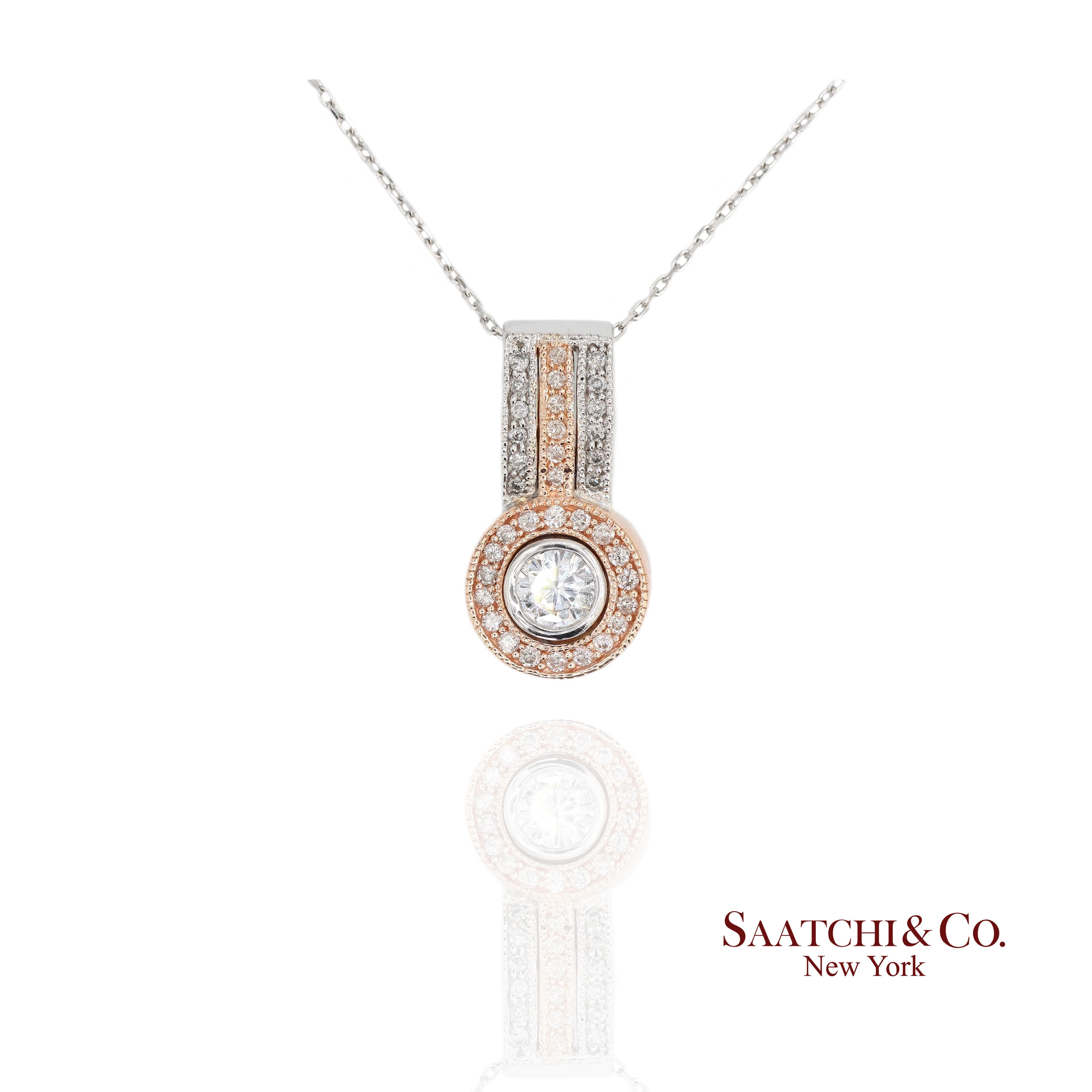 14K 585 Weiß- und Roségold Anhänger mit natürlichen weißen Diamanten im Zustand „Neu“ im Angebot in New York, NY