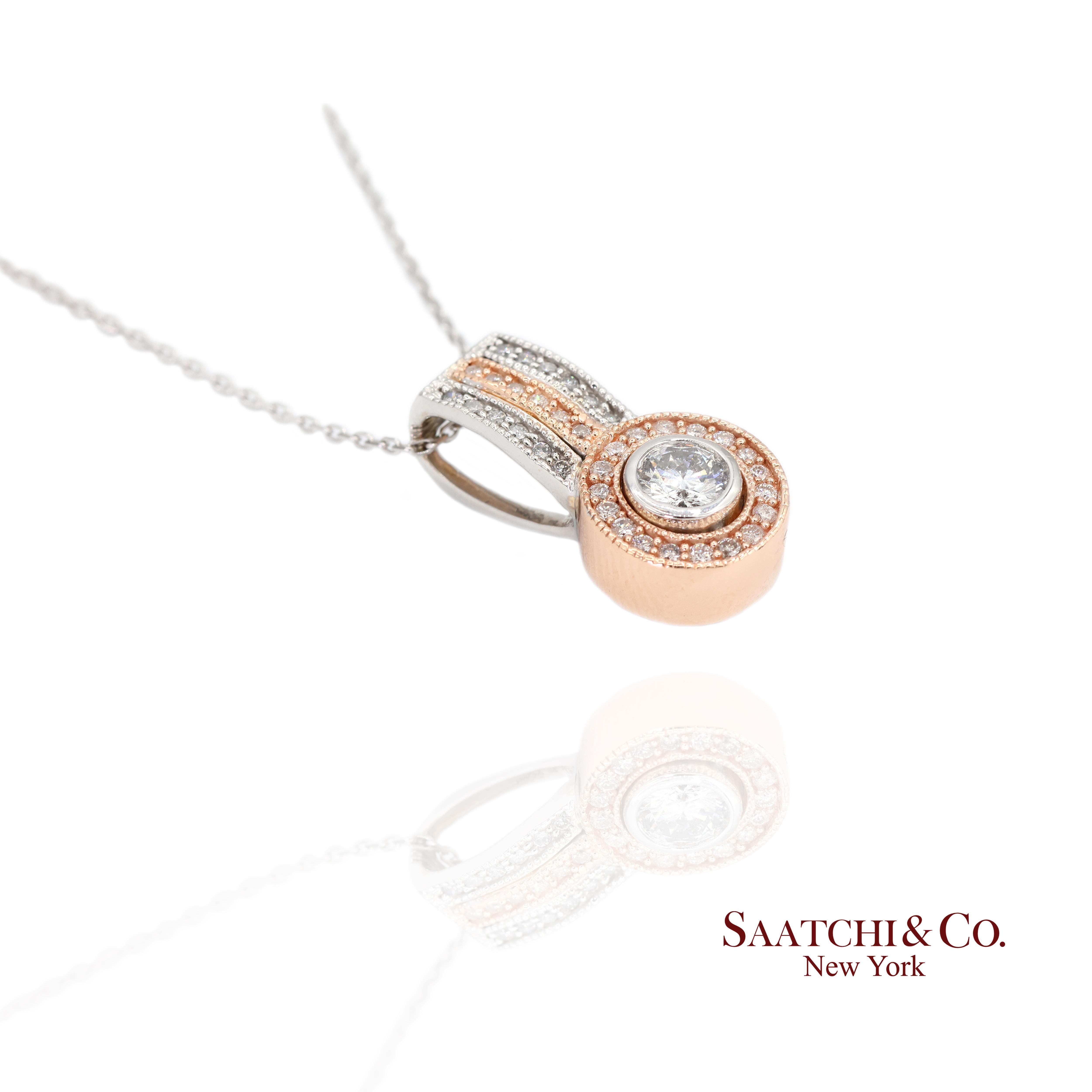 14K 585 Weiß- und Roségold Anhänger mit natürlichen weißen Diamanten für Damen oder Herren im Angebot