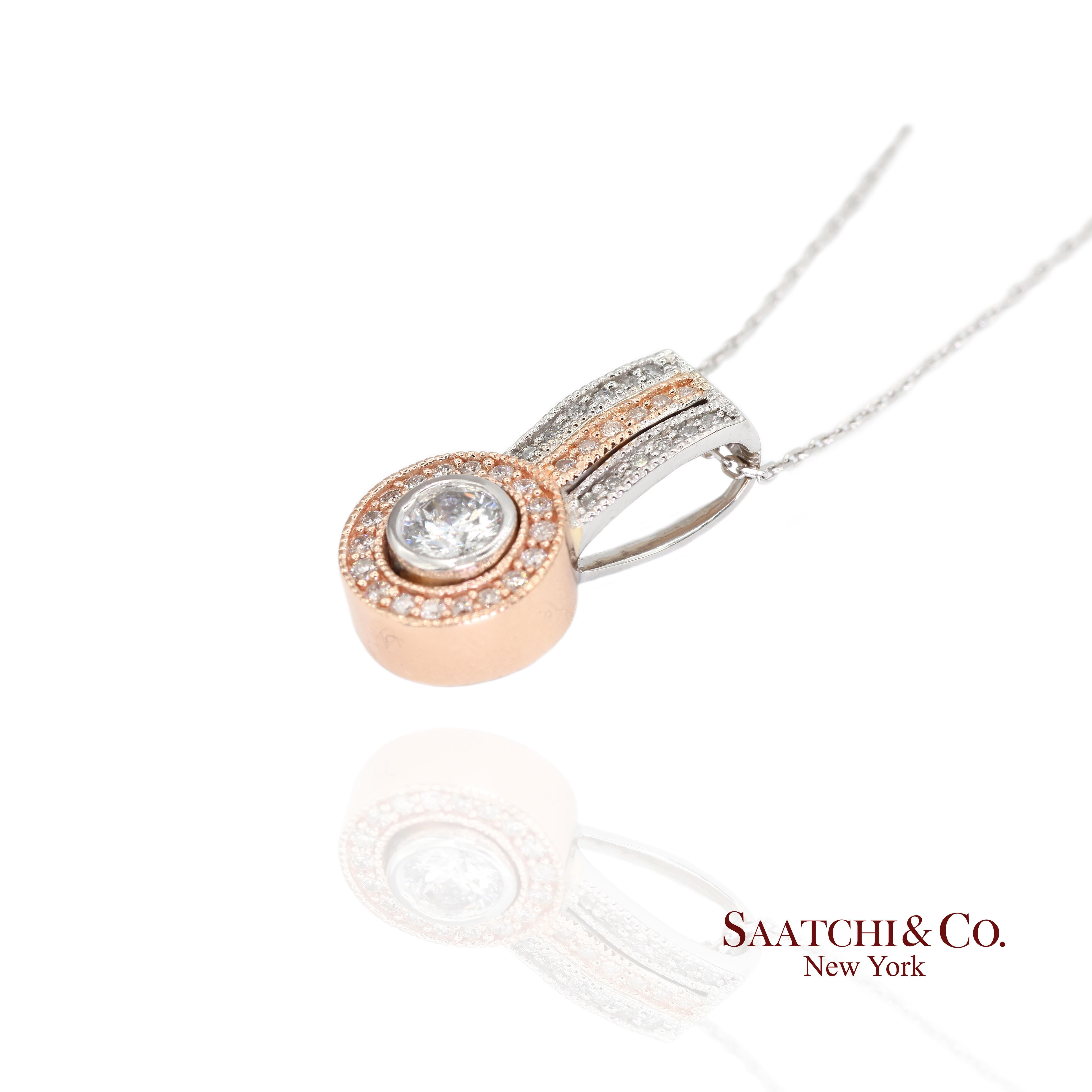 14K 585 Weiß- und Roségold Anhänger mit natürlichen weißen Diamanten im Angebot 1