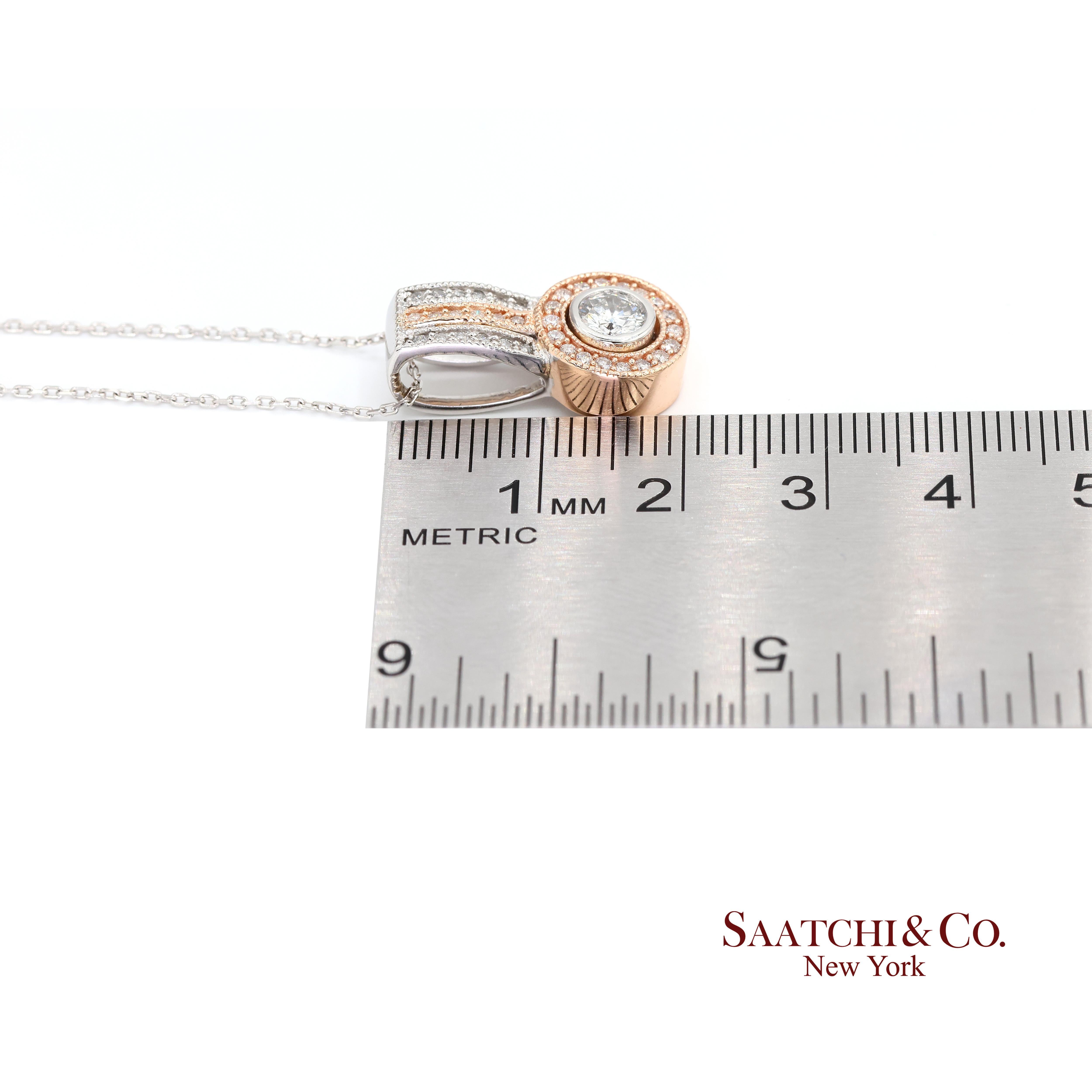 14K 585 Weiß- und Roségold Anhänger mit natürlichen weißen Diamanten im Angebot 3