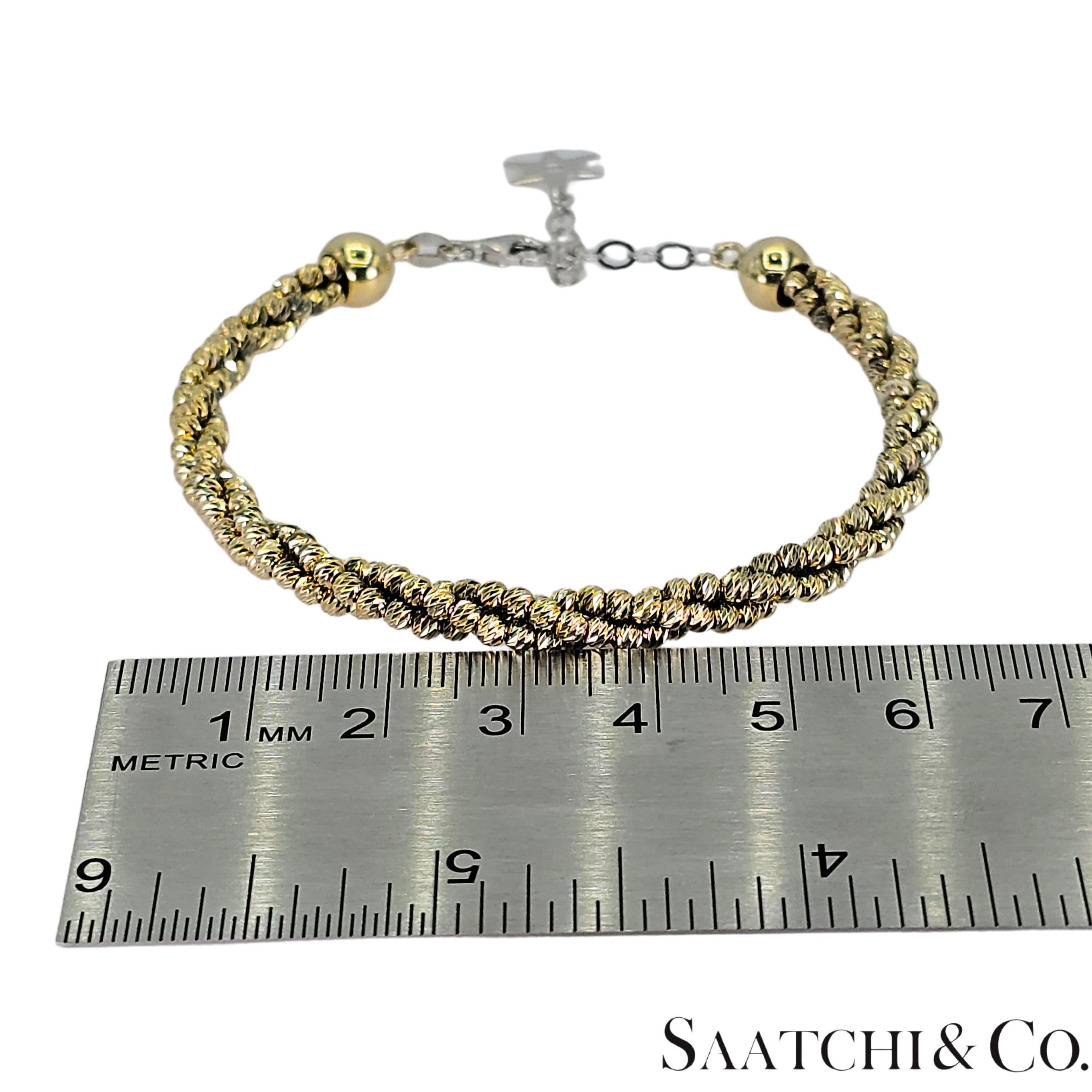 Bracelet en or blanc et jaune 14k 585 avec diamants, ajustable en vente 6
