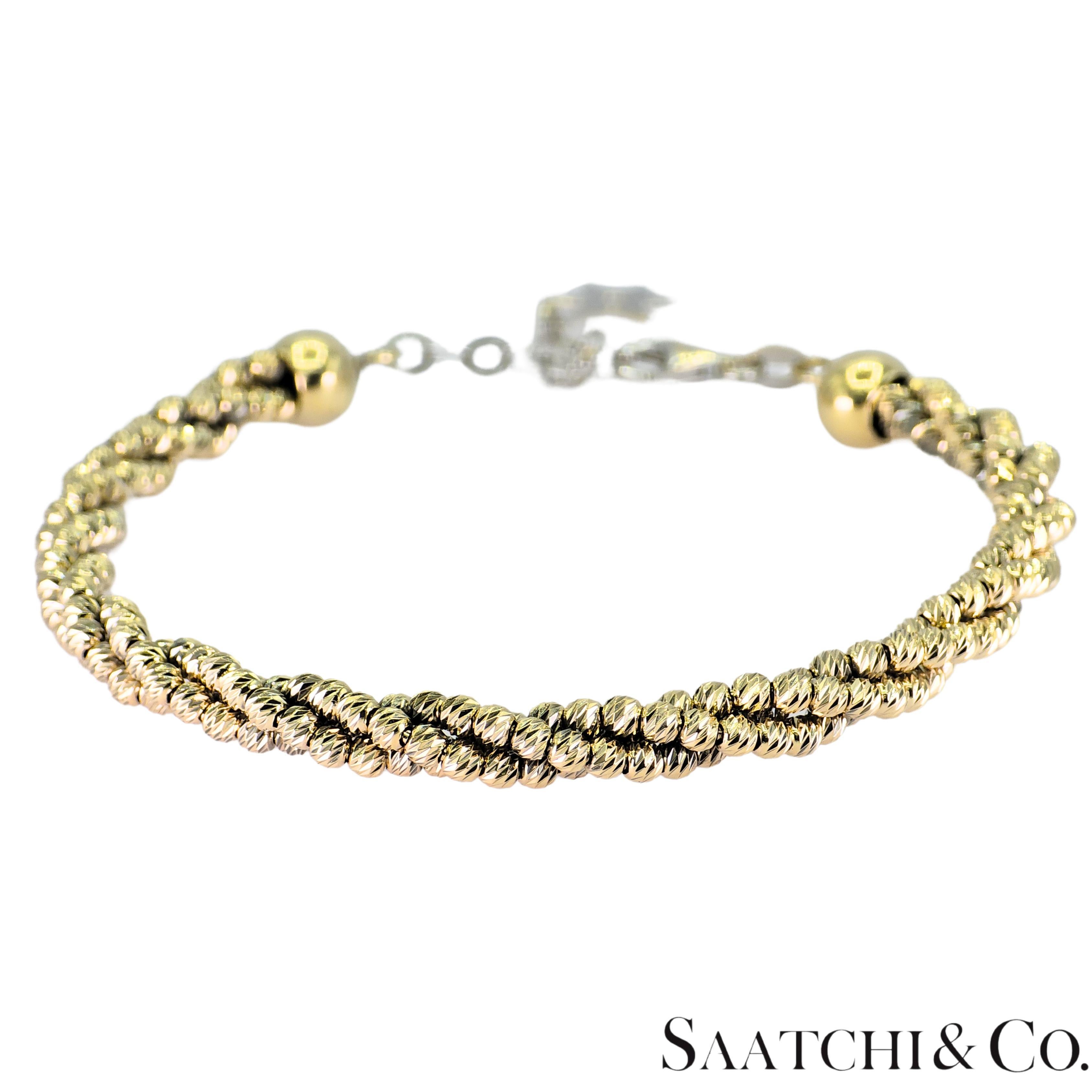 Bracelet en or blanc et jaune 14k 585 avec diamants, ajustable Excellent état - En vente à New York, NY