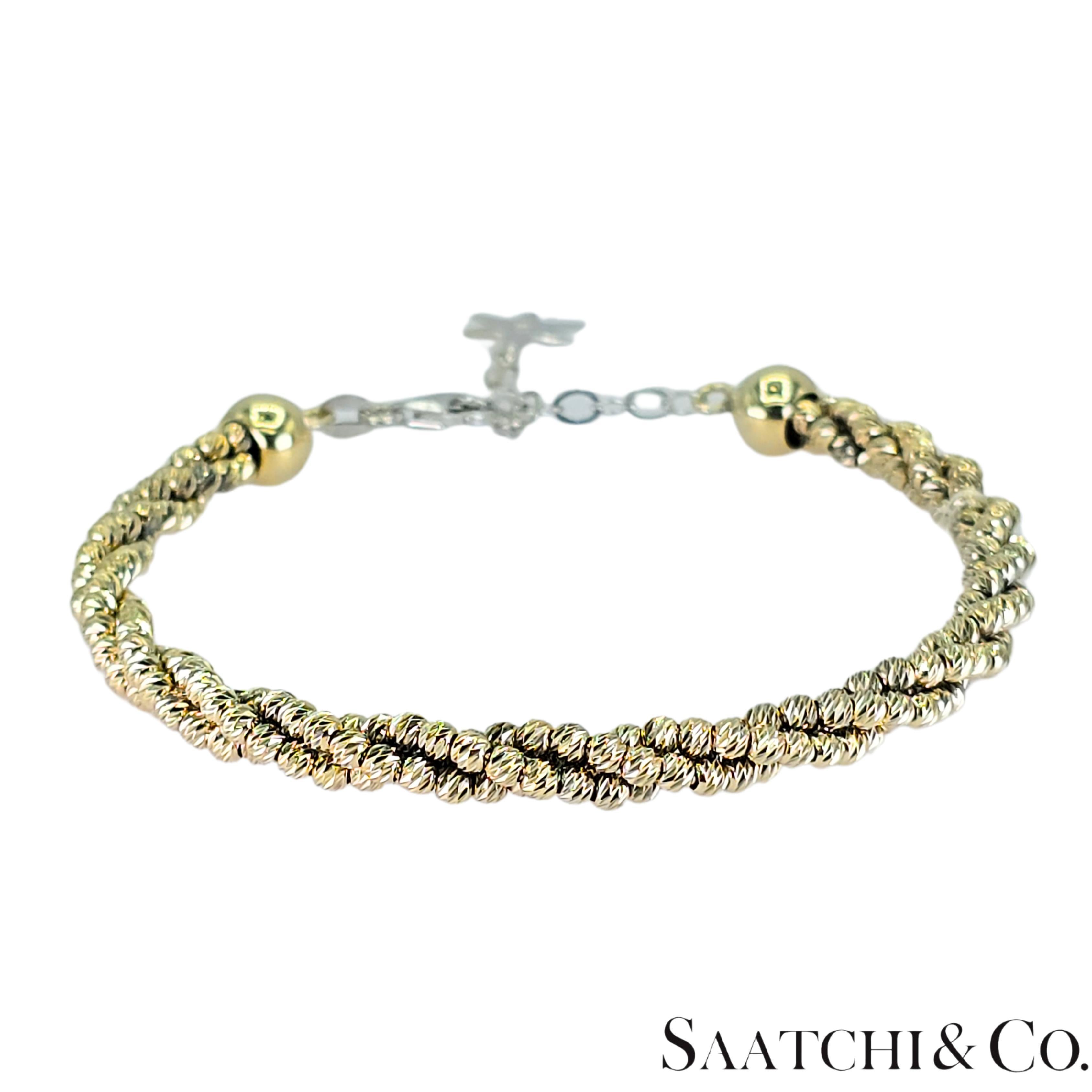Bracelet en or blanc et jaune 14k 585 avec diamants, ajustable Unisexe en vente