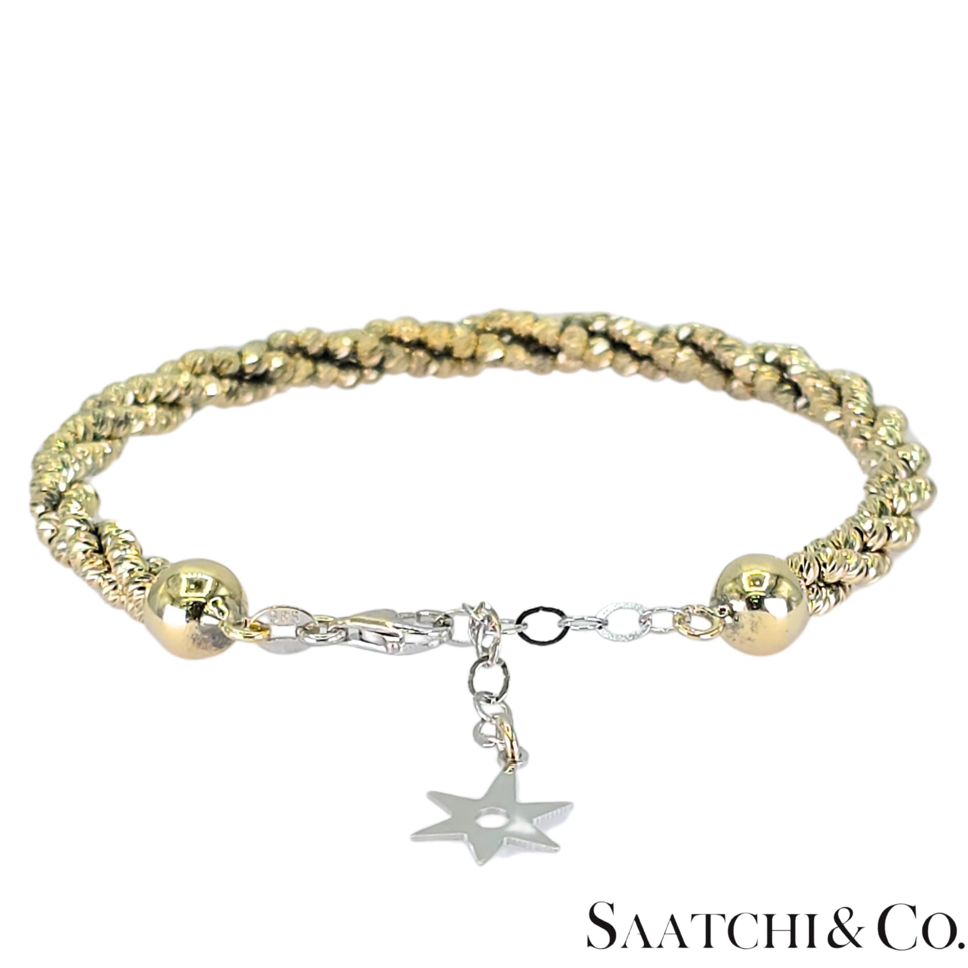 Bracelet en or blanc et jaune 14k 585 avec diamants, ajustable en vente 1