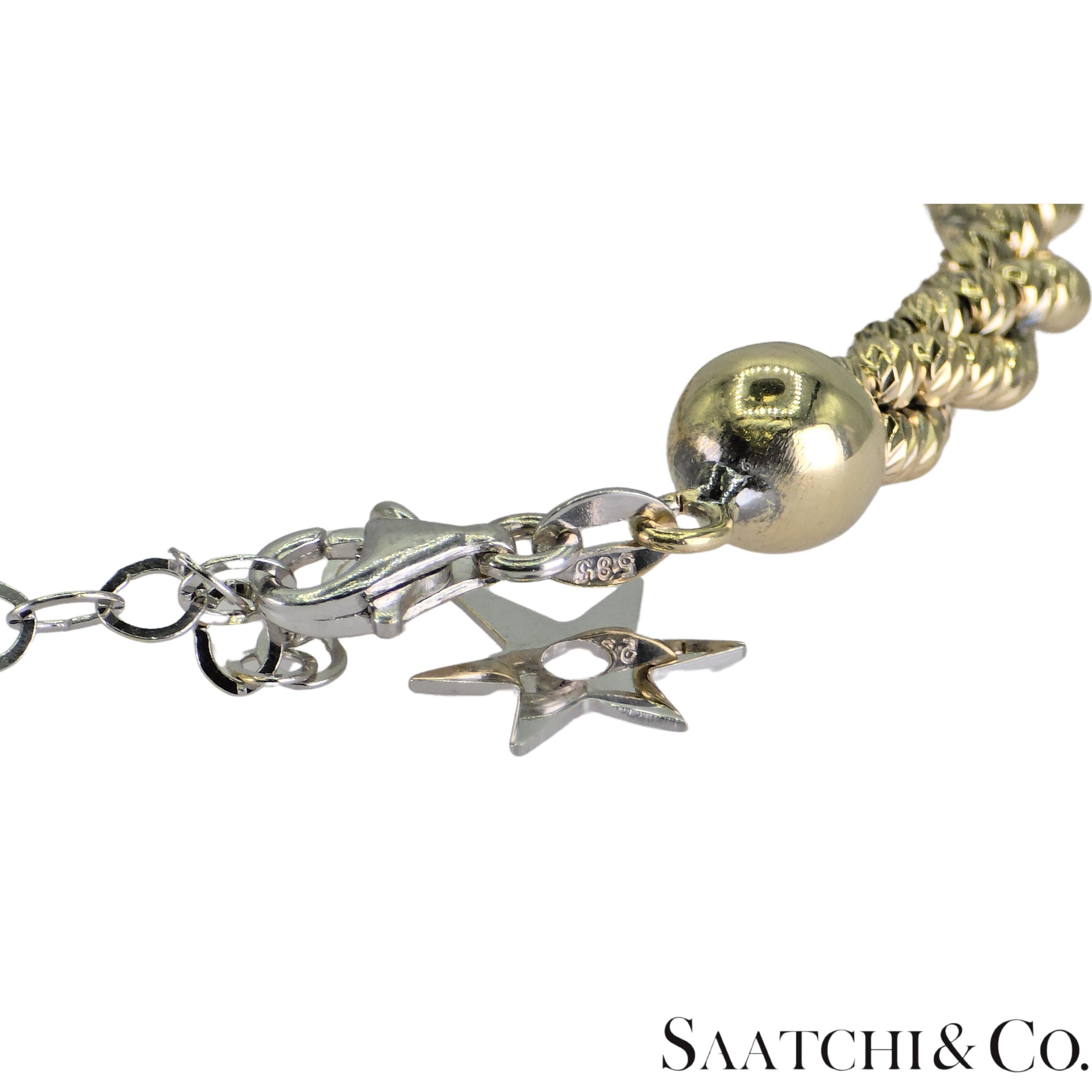 Bracelet en or blanc et jaune 14k 585 avec diamants, ajustable en vente 2