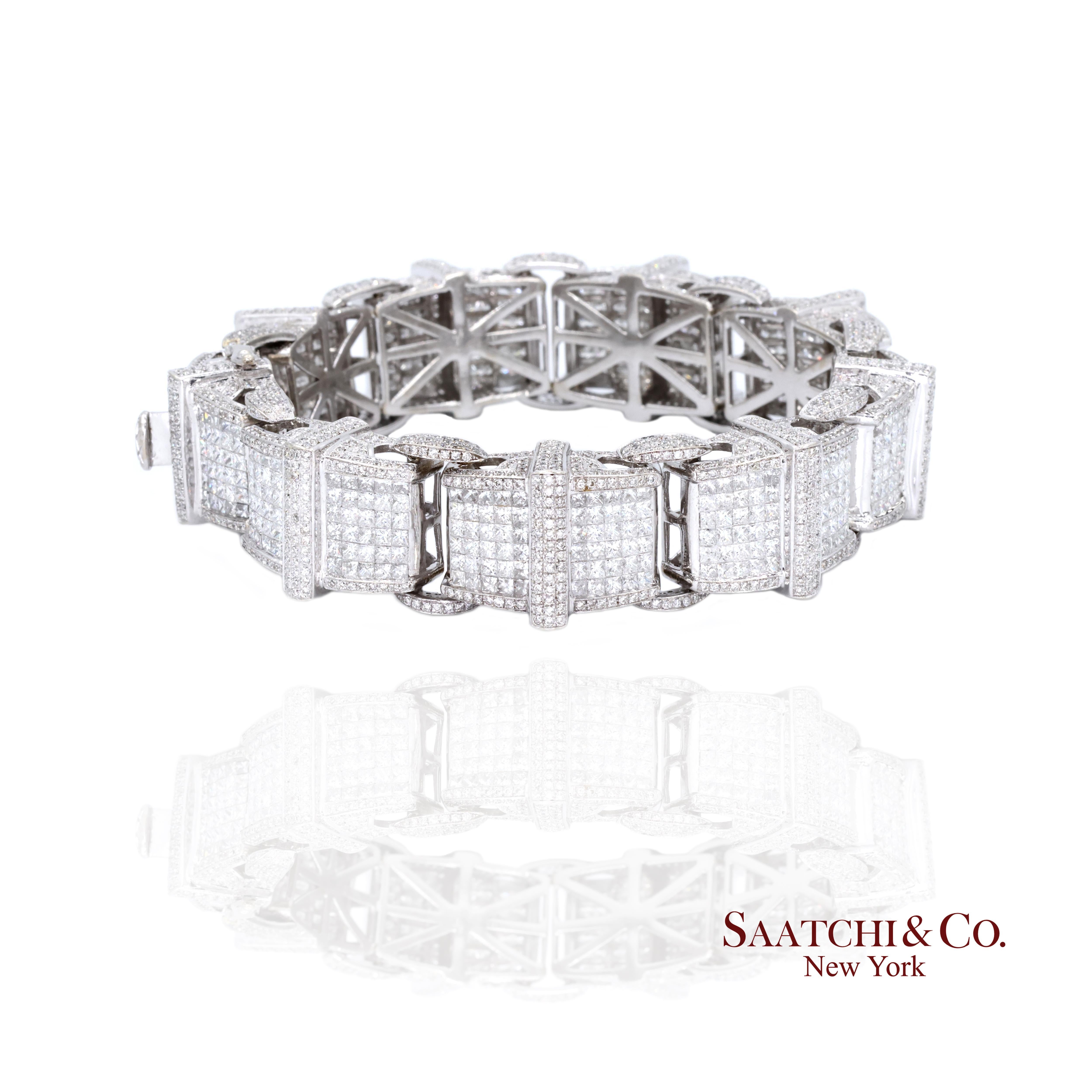 14K 585 Oro Blanco 102.5 Gramos Diamante Natural 14 Ct: Pulsera Contemporáneo en venta