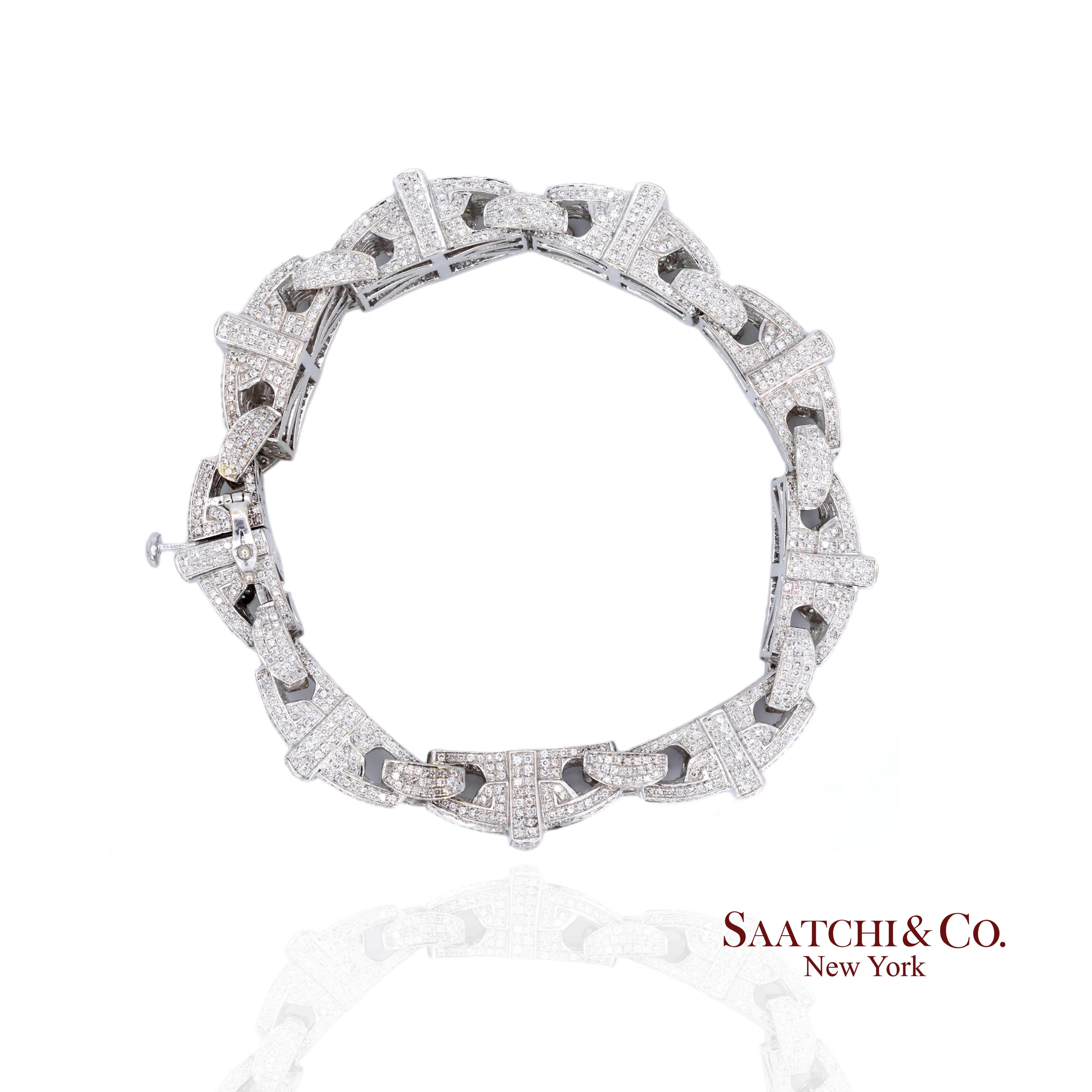 14K 585 Oro Blanco 102.5 Gramos Diamante Natural 14 Ct: Pulsera Corte redondo en venta