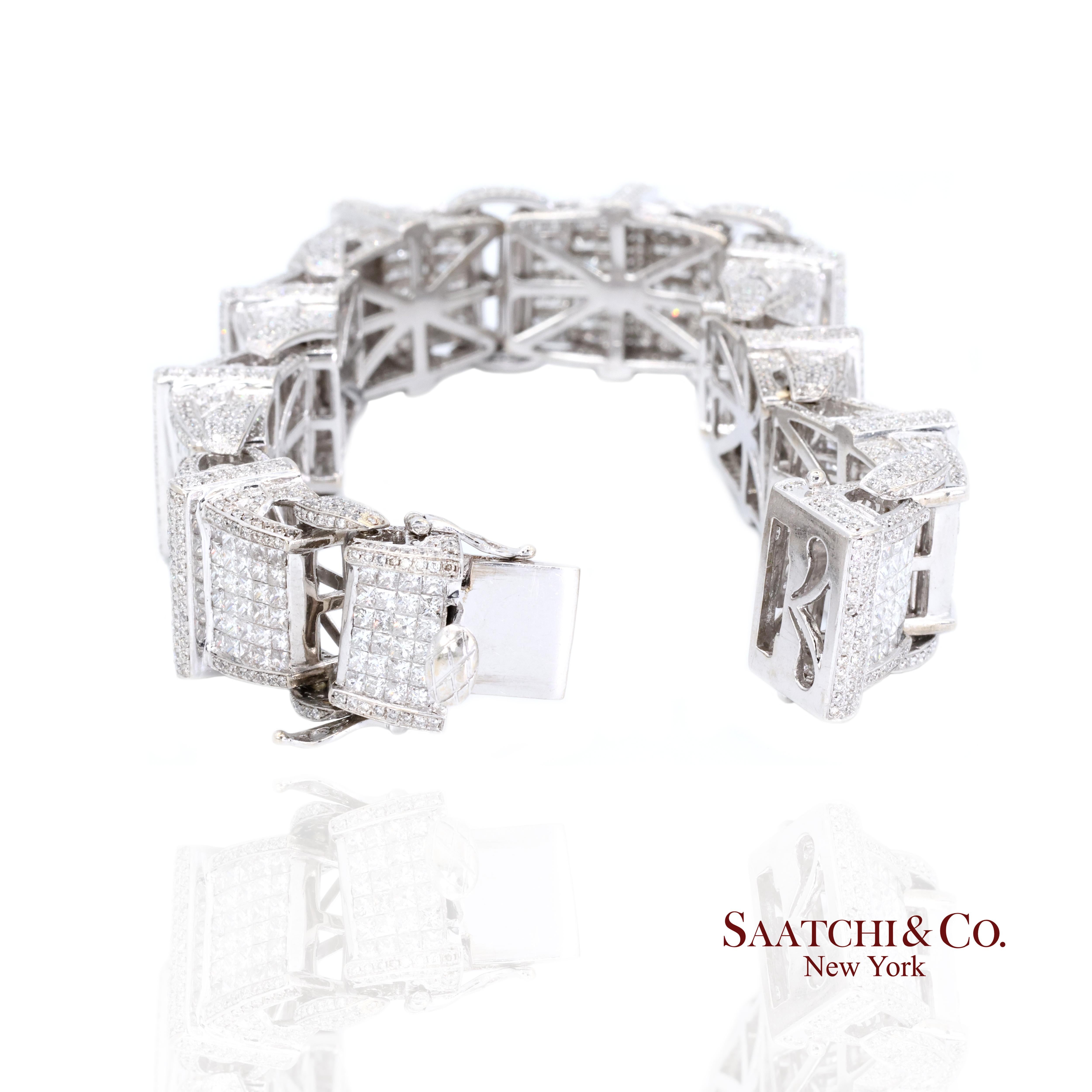 Femenino o masculino 14K 585 Oro Blanco 102.5 Gramos Diamante Natural 14 Ct: Pulsera en venta