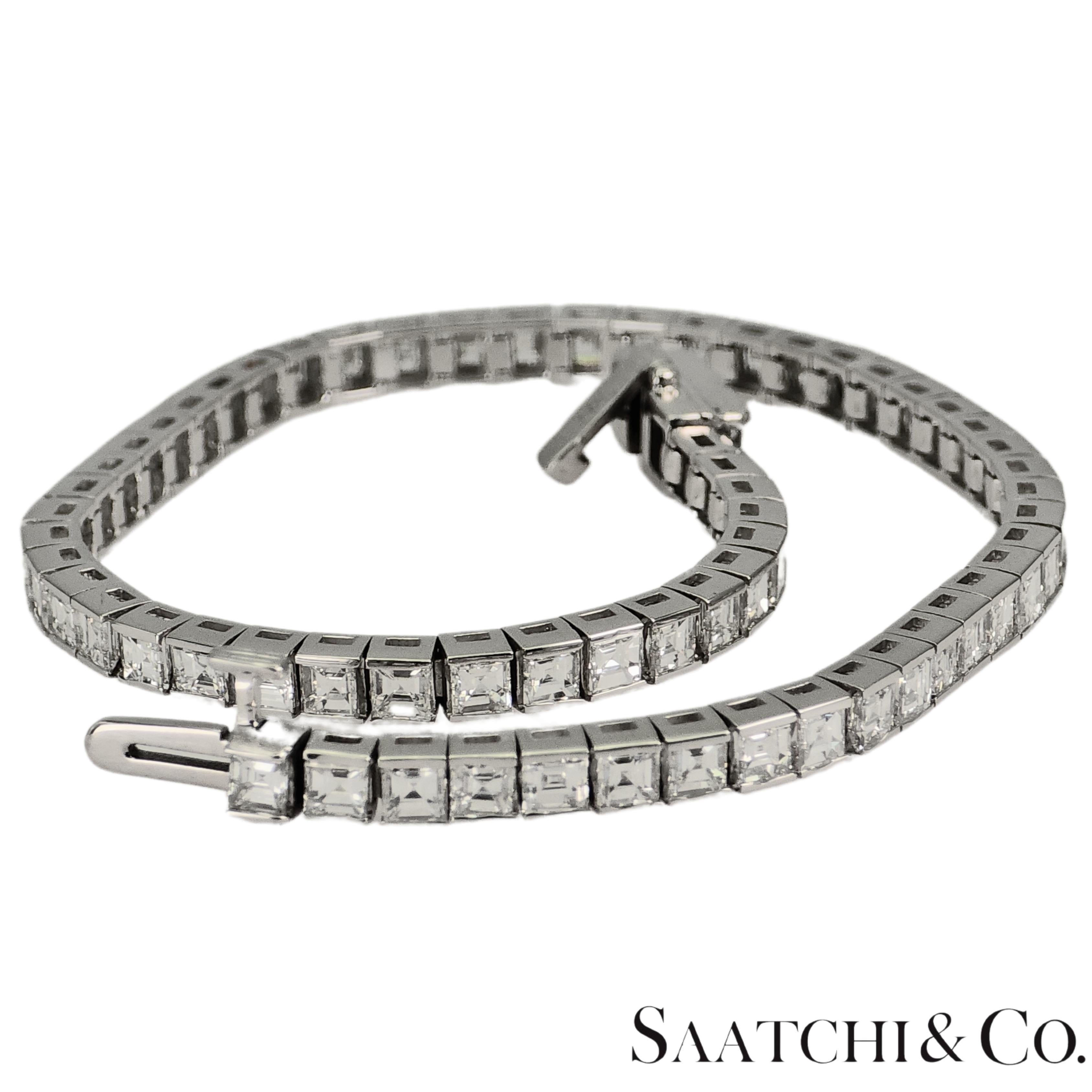 14K 585 Weißgold Armband mit Asscher-Schliff - Natürliches Weiß VVS-VS Diamant Tennis (Zeitgenössisch) im Angebot