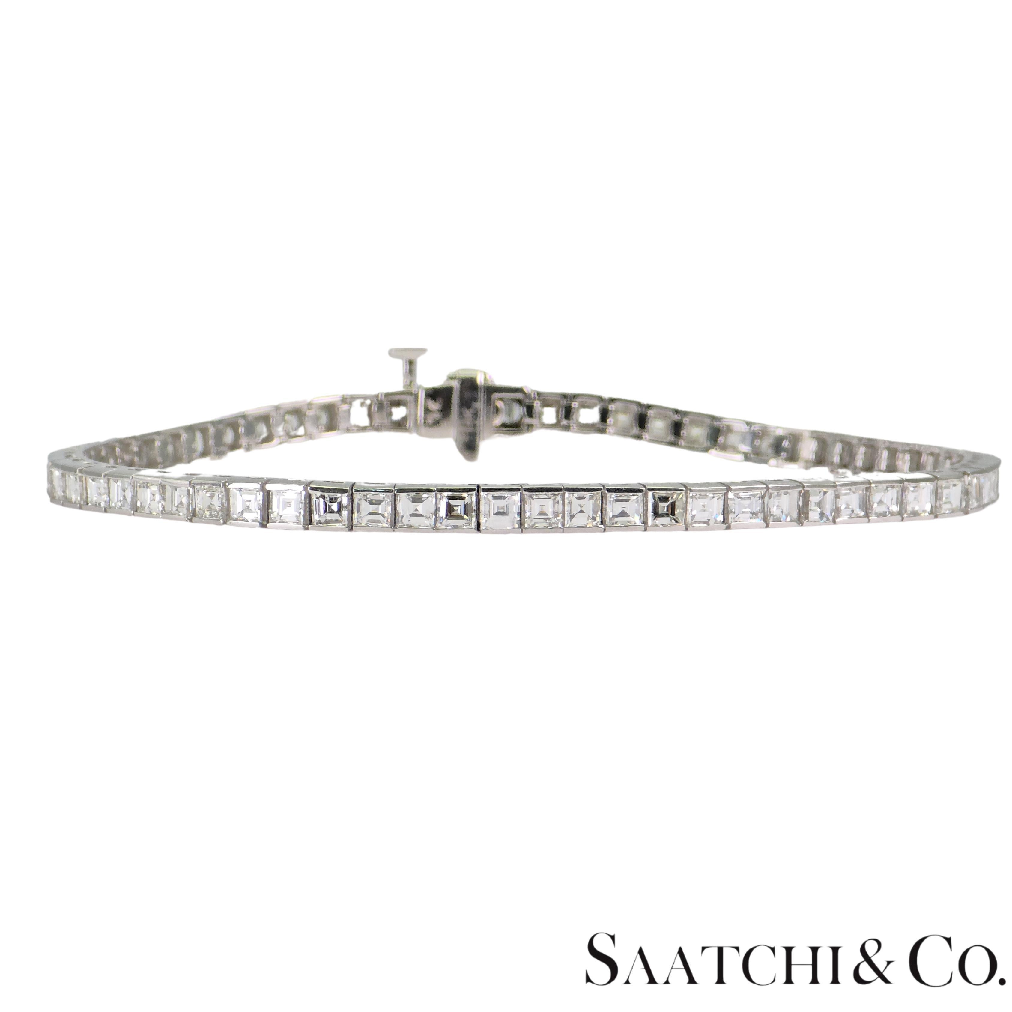 14K 585 Weißgold Armband mit Asscher-Schliff - Natürliches Weiß VVS-VS Diamant Tennis für Damen oder Herren im Angebot