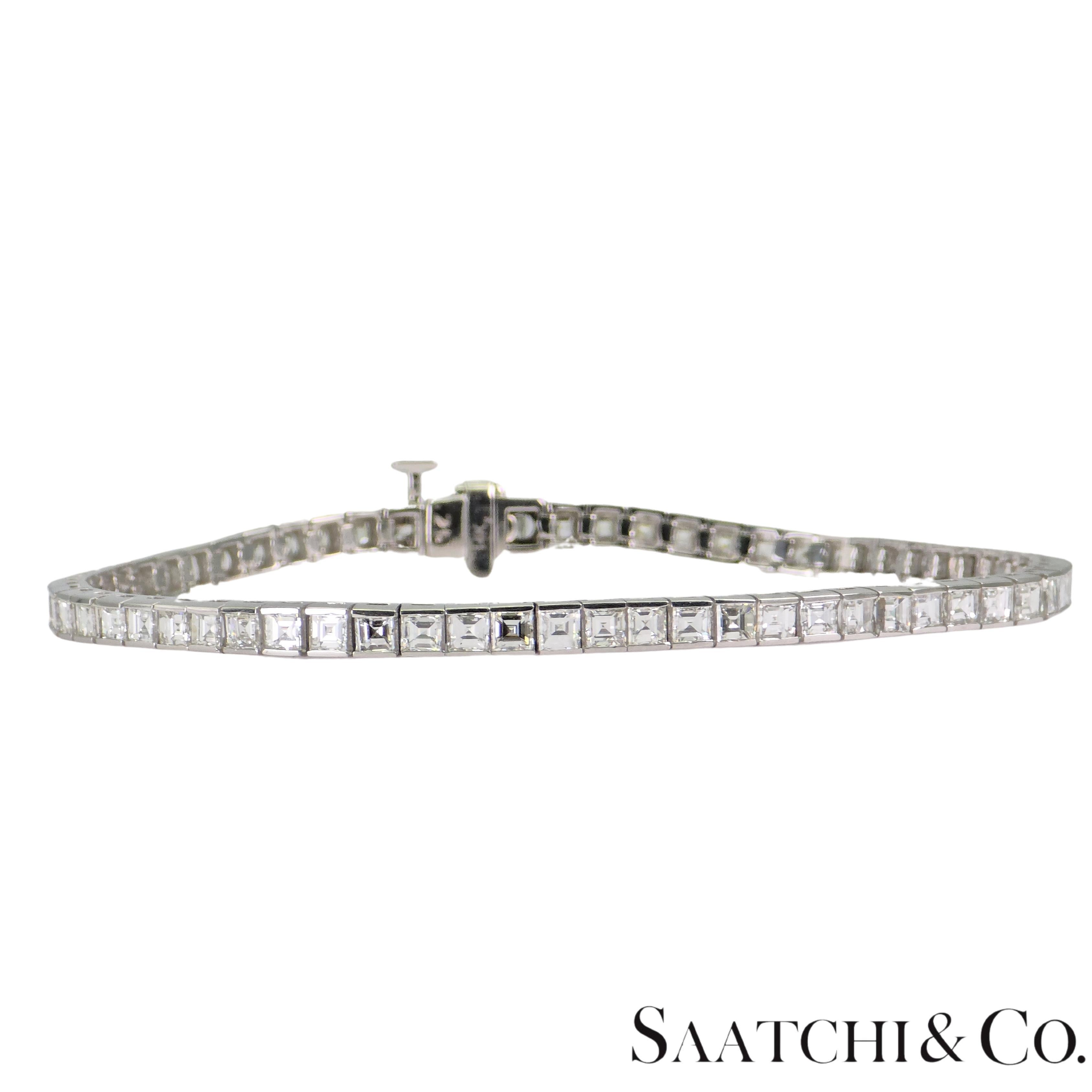 14K 585 Weißgold Armband mit Asscher-Schliff - Natürliches Weiß VVS-VS Diamant Tennis im Angebot 1