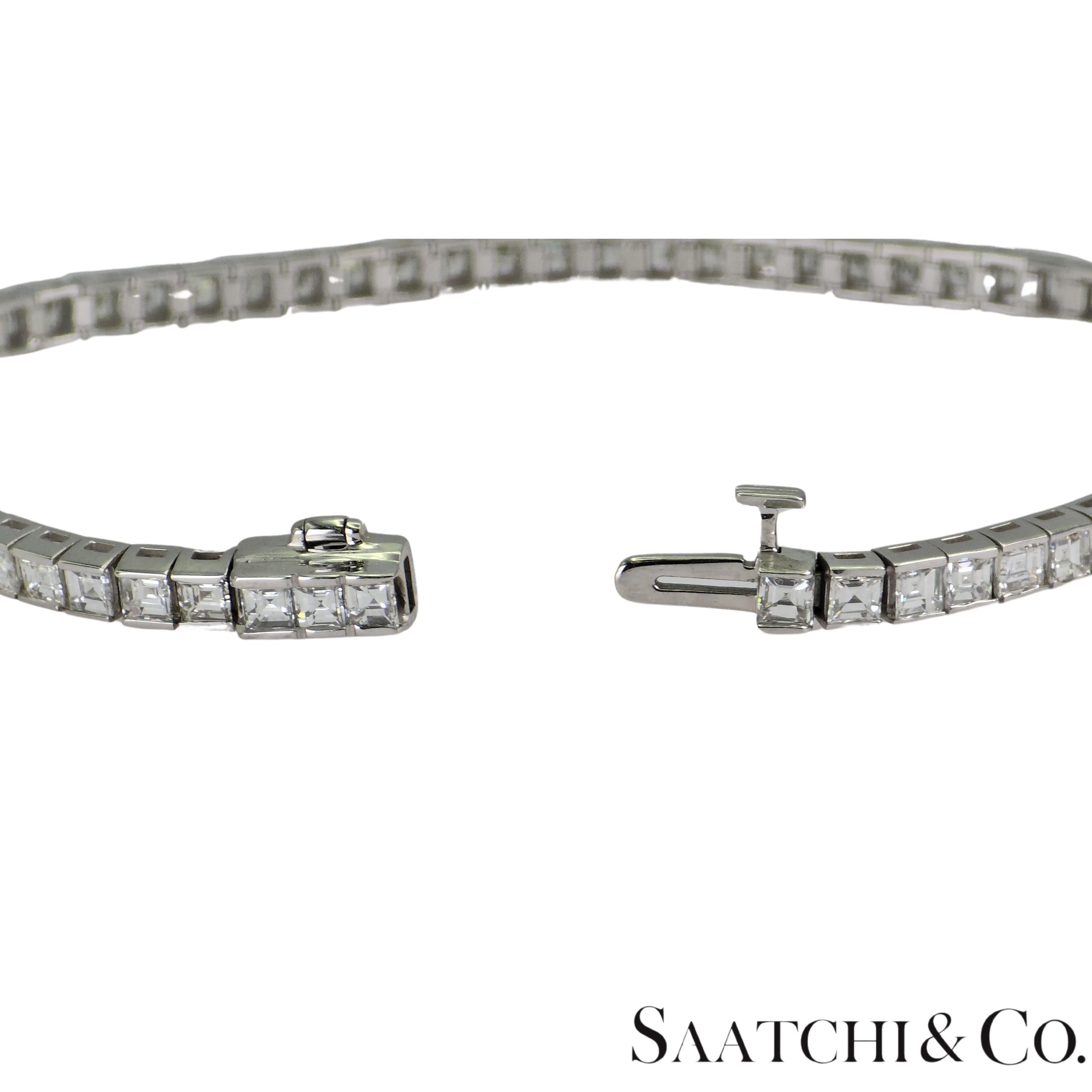 14K 585 Weißgold Armband mit Asscher-Schliff - Natürliches Weiß VVS-VS Diamant Tennis im Angebot 2