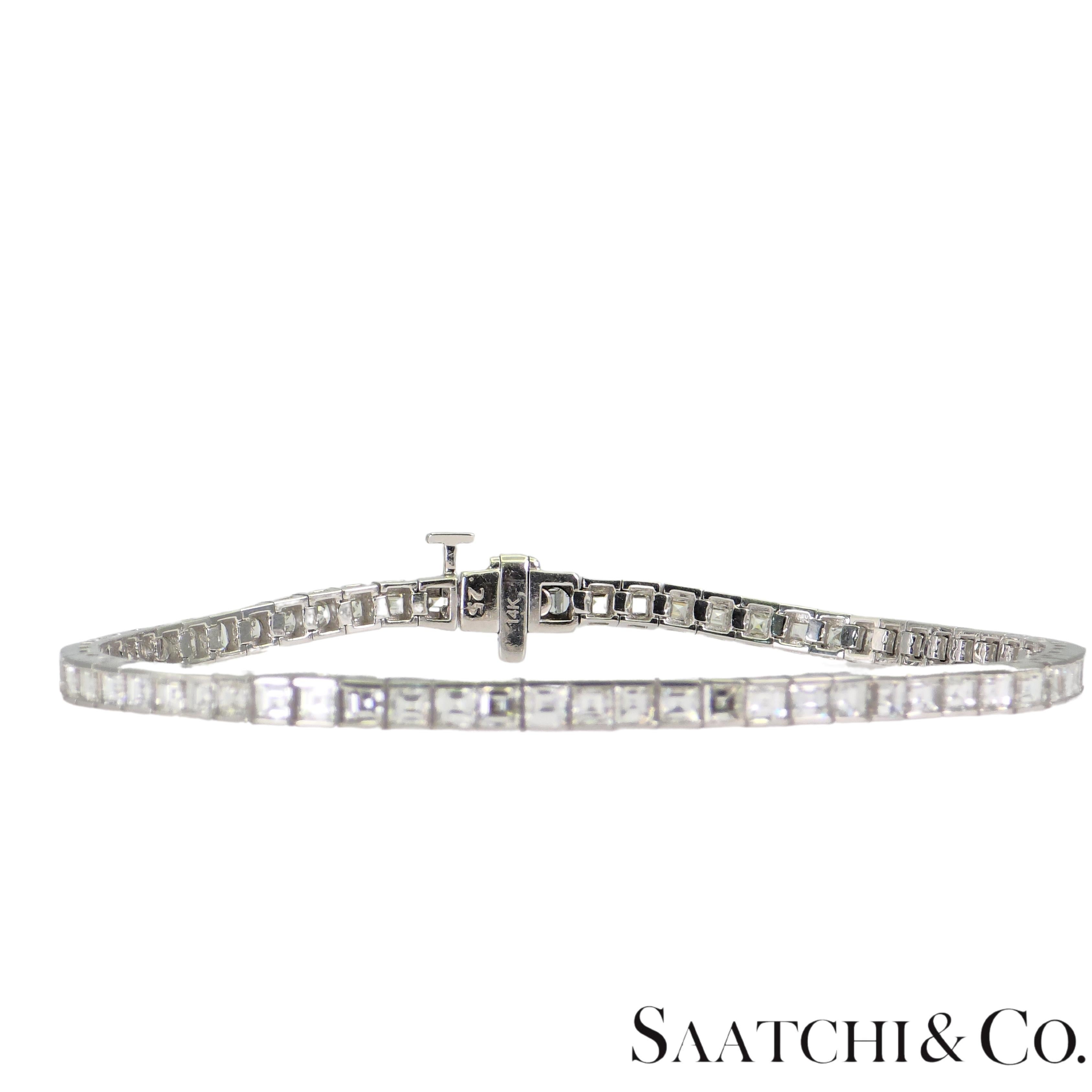 14K 585 Weißgold Armband mit Asscher-Schliff - Natürliches Weiß VVS-VS Diamant Tennis im Angebot 3