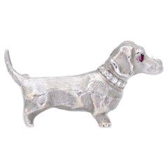 14k 585 White Gold Dachshund dog Brooch / Pin
