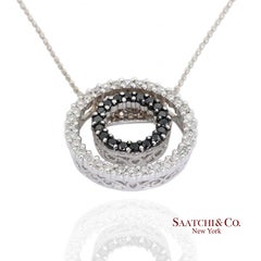 14K 585 White Gold Natural Black & White Diamond Pendant With Chain