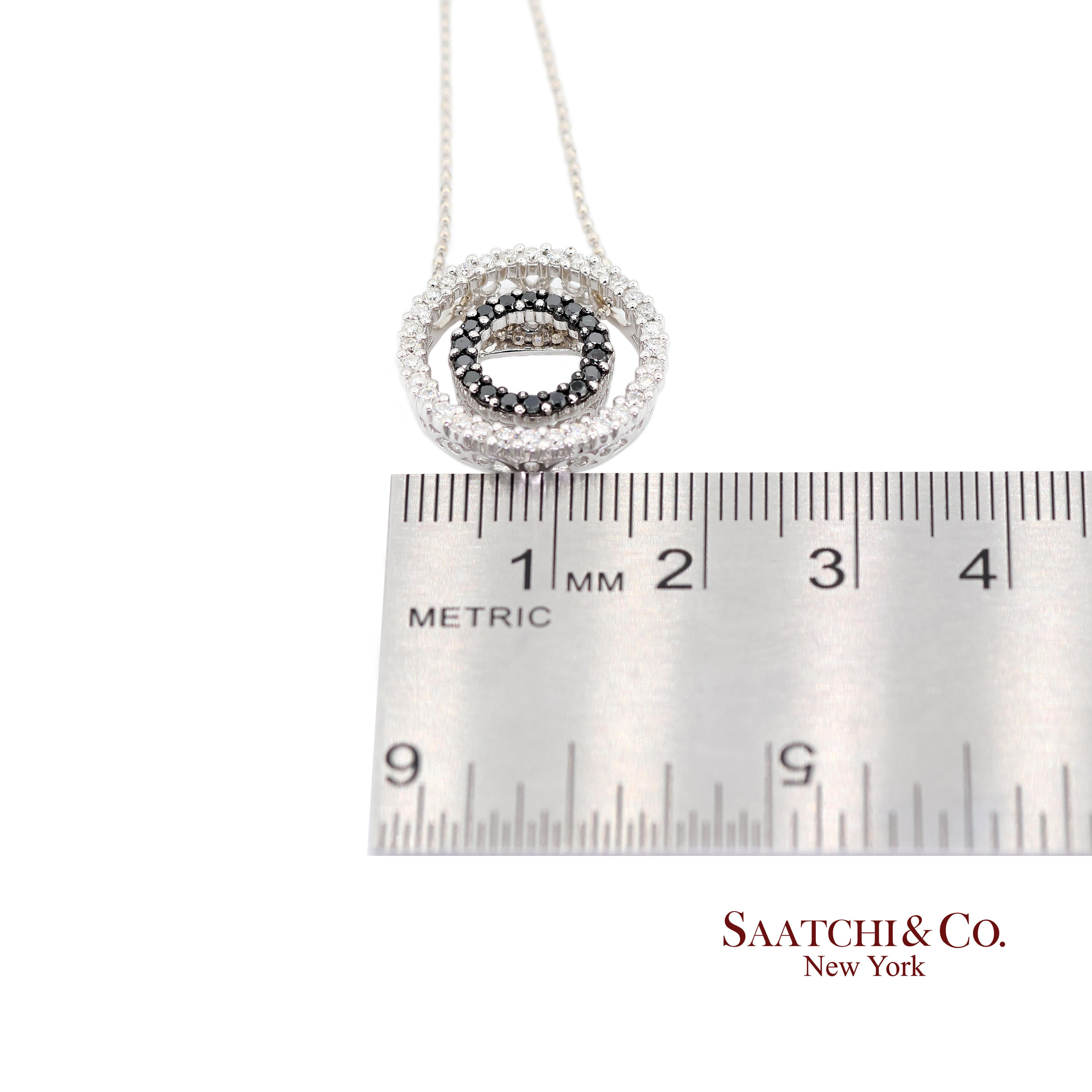 Women's 14K 585 White Gold Natural Black & White Diamond Pendant With Chain For Sale